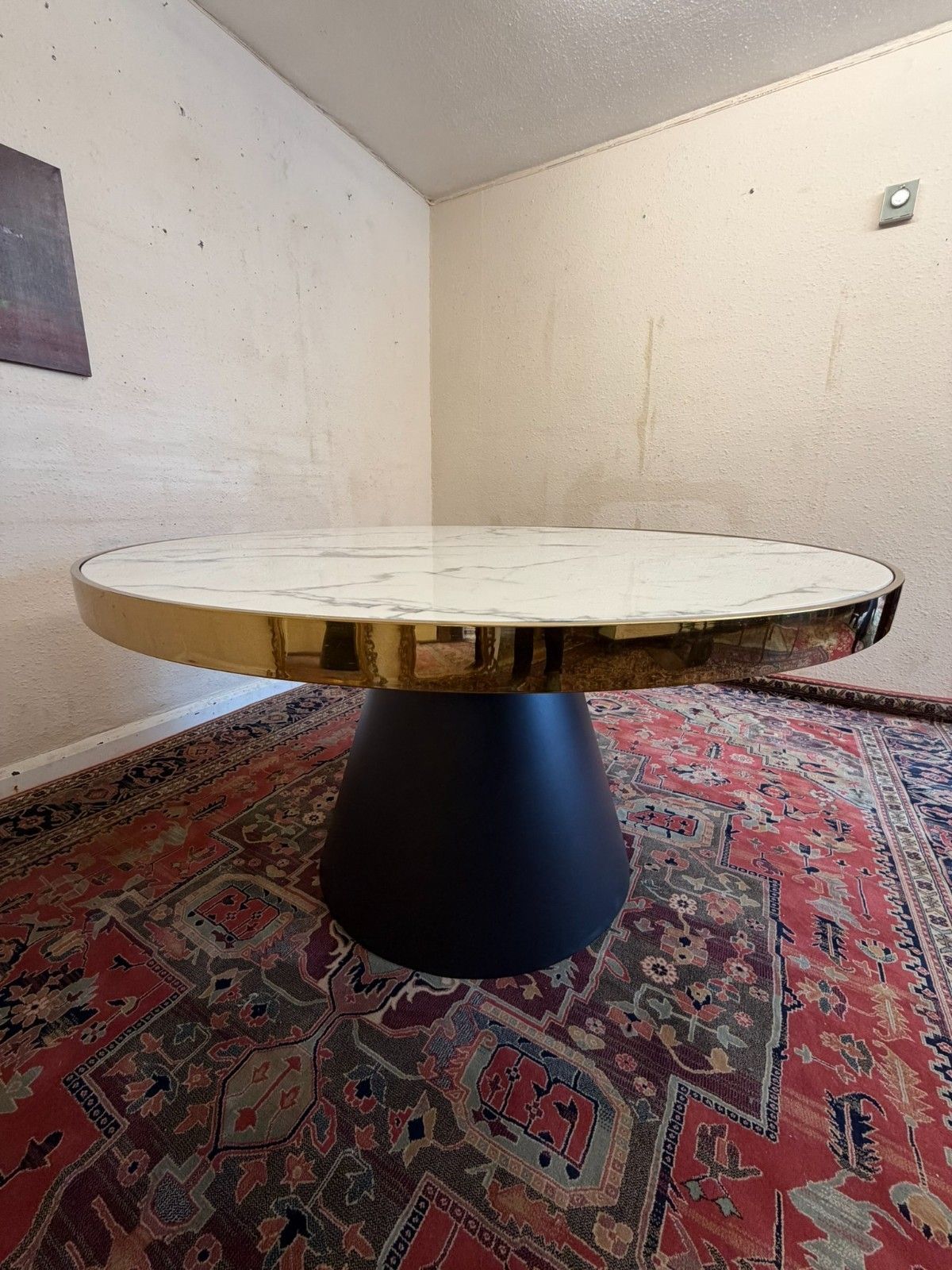 Mid Century Modern Circular Marble Top Dining Table Circa 1960 photo vinterior