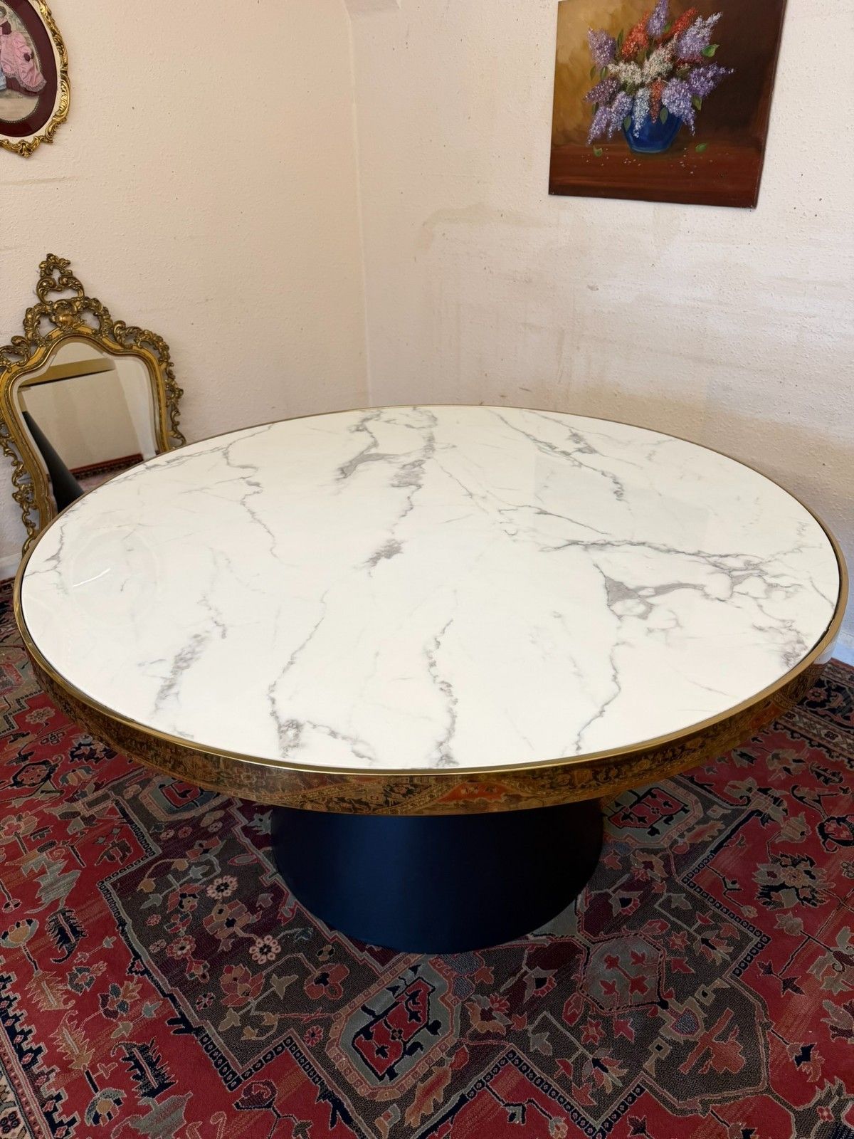 photo for sale Mid Century Modern Circular Marble Top Dining Table Circa 1960