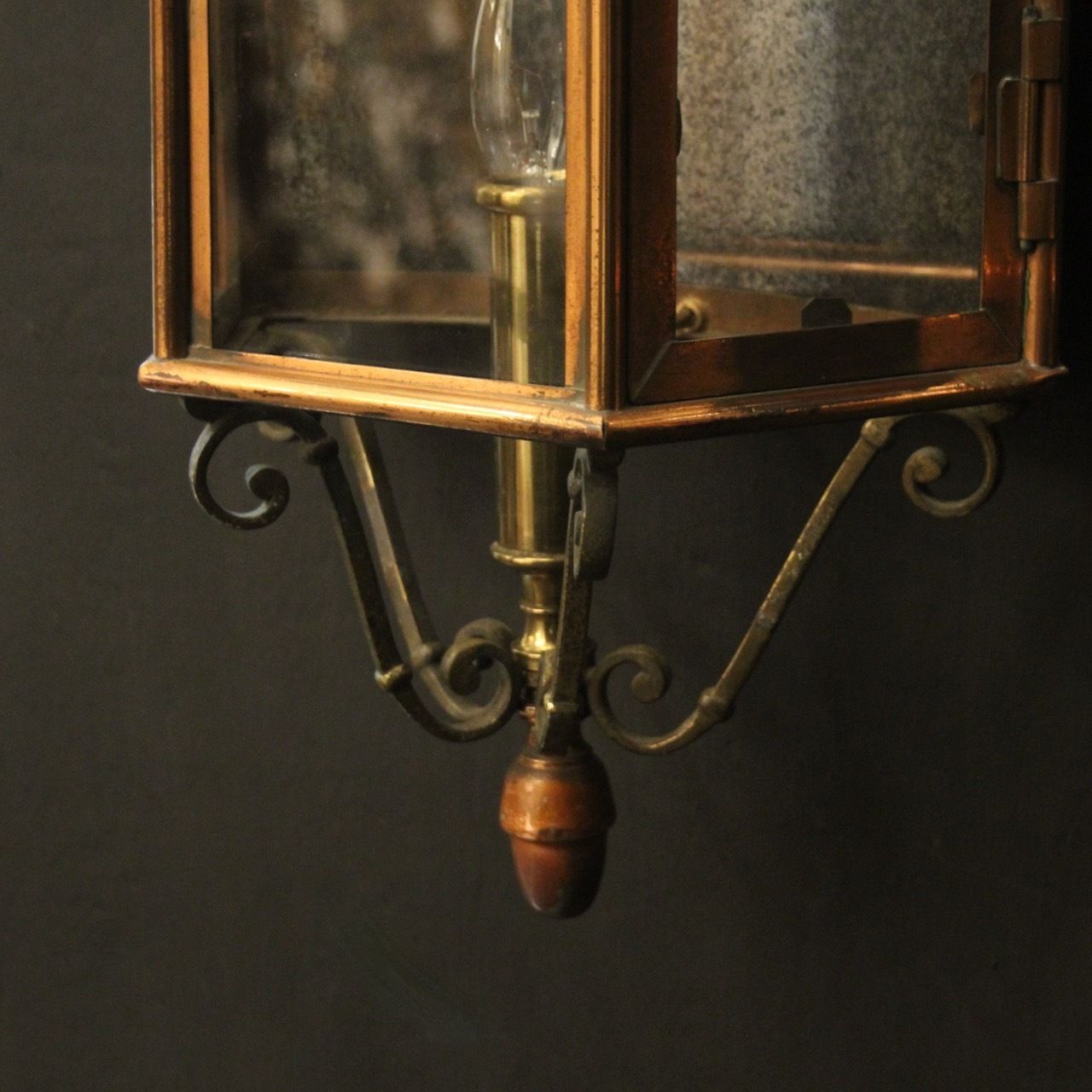 French Pair Of Brass & Copper Half Lanterns photo vintage