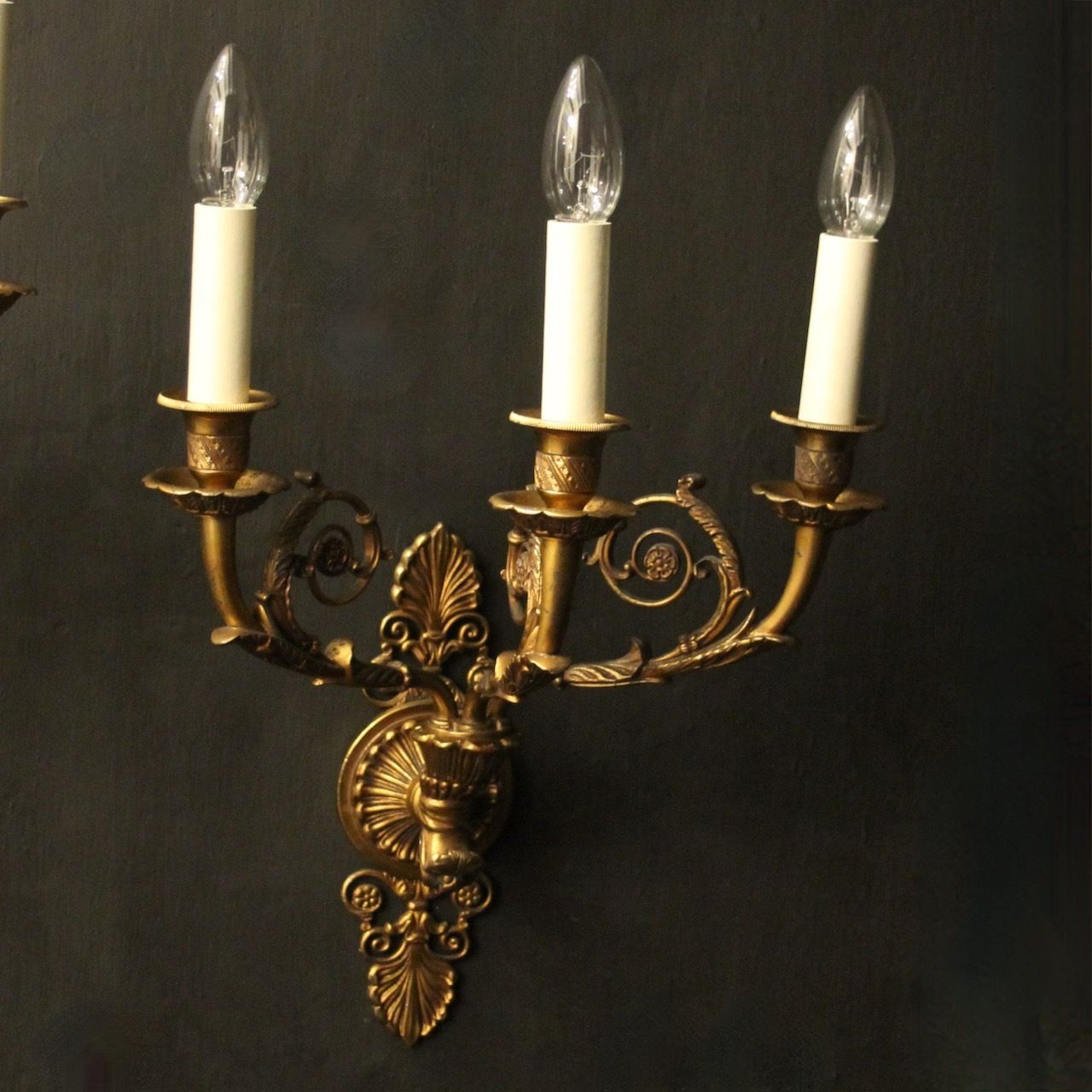 French Pair Of Bronze Antique Wall Sconces photo for sale