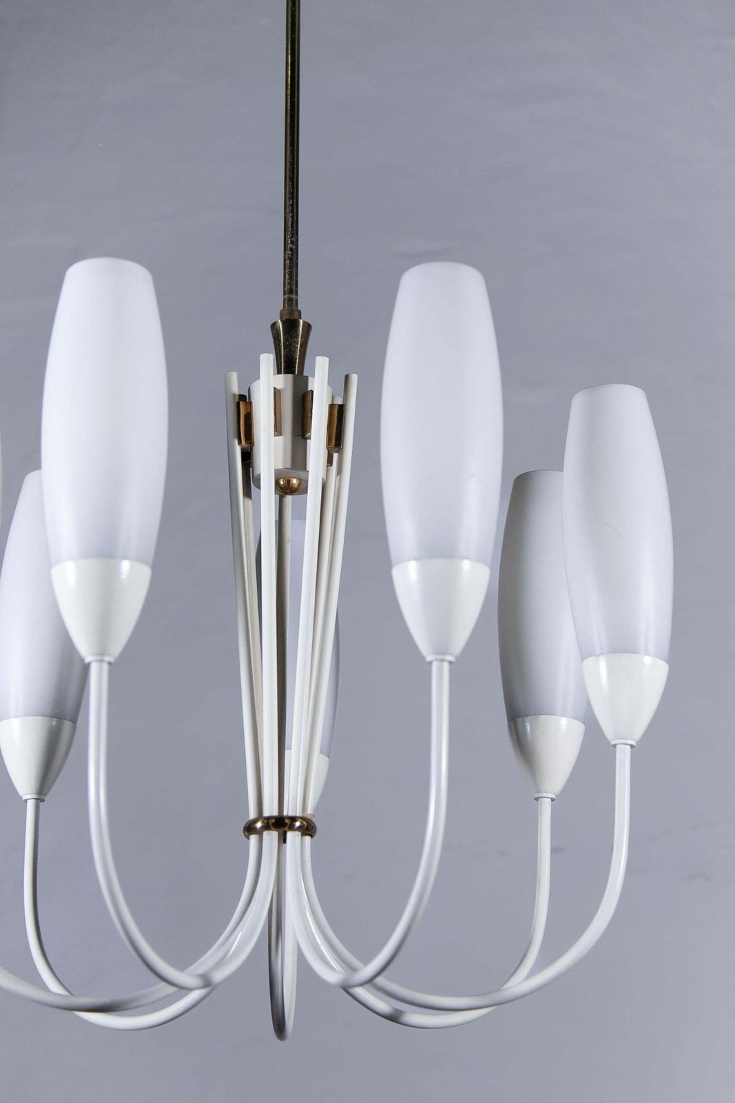 Fifties Six Opaline Glass Shades Chandelier. photo vintage