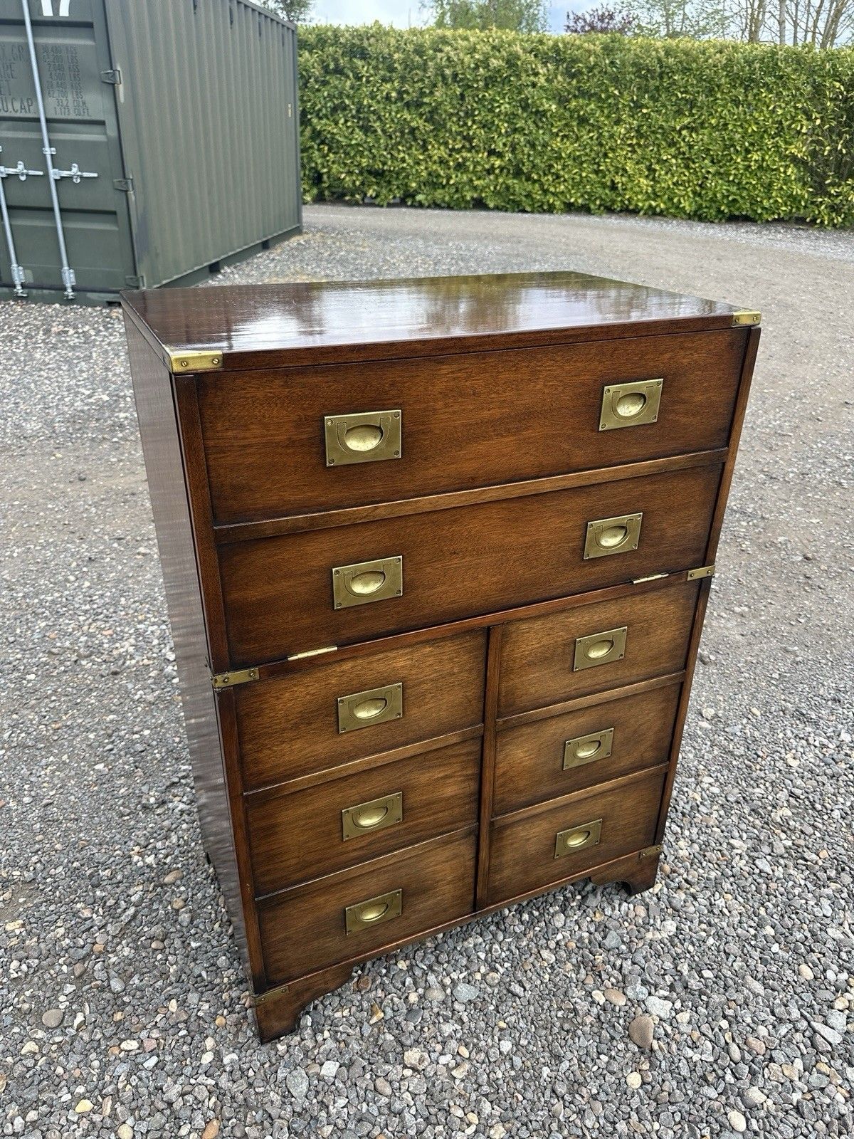 Campaign Style Mahogany Bureau Chest  Of Drawers Drop Writing Desk Brass Storage photo furniture