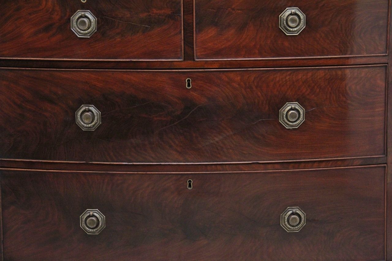 Early 19th Century Flame Mahogany Bowfront Chest photo furniture