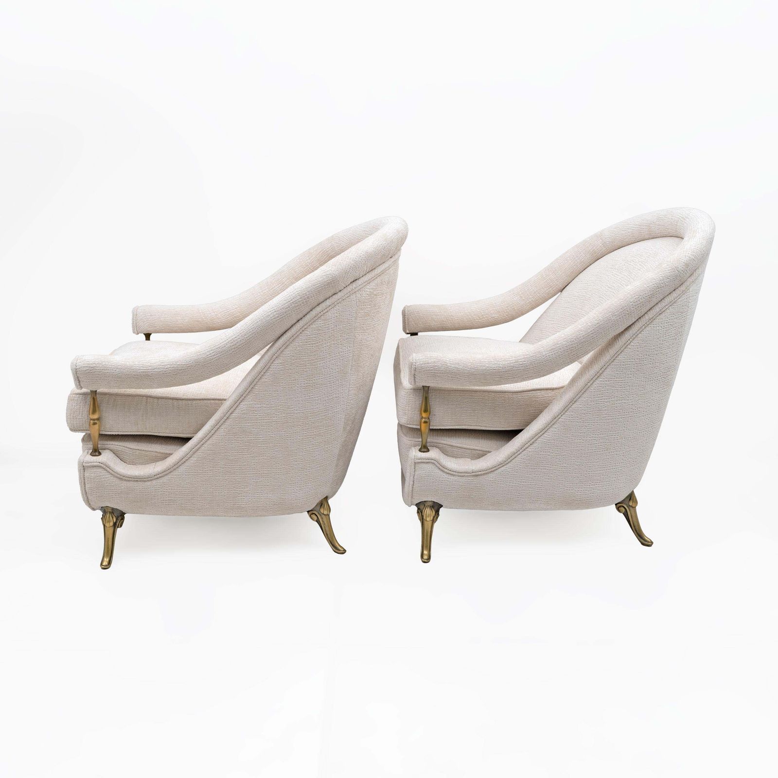 Pair Of French Mid Century Armchairs In Art Deco Style With Brass Details, 1950s photo vinterior