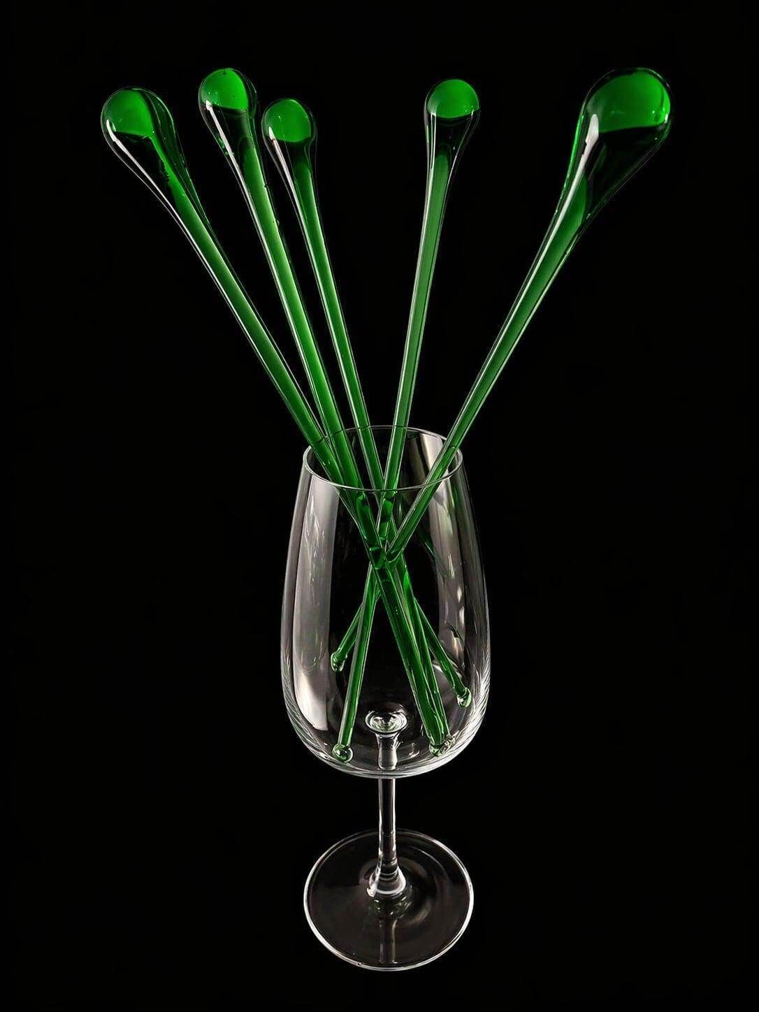 Vintage Murano Glass Cocktail Stirrers: Hand Blown Italian Swizzle Sticks, 1950s Green Bar Decor photo furniture