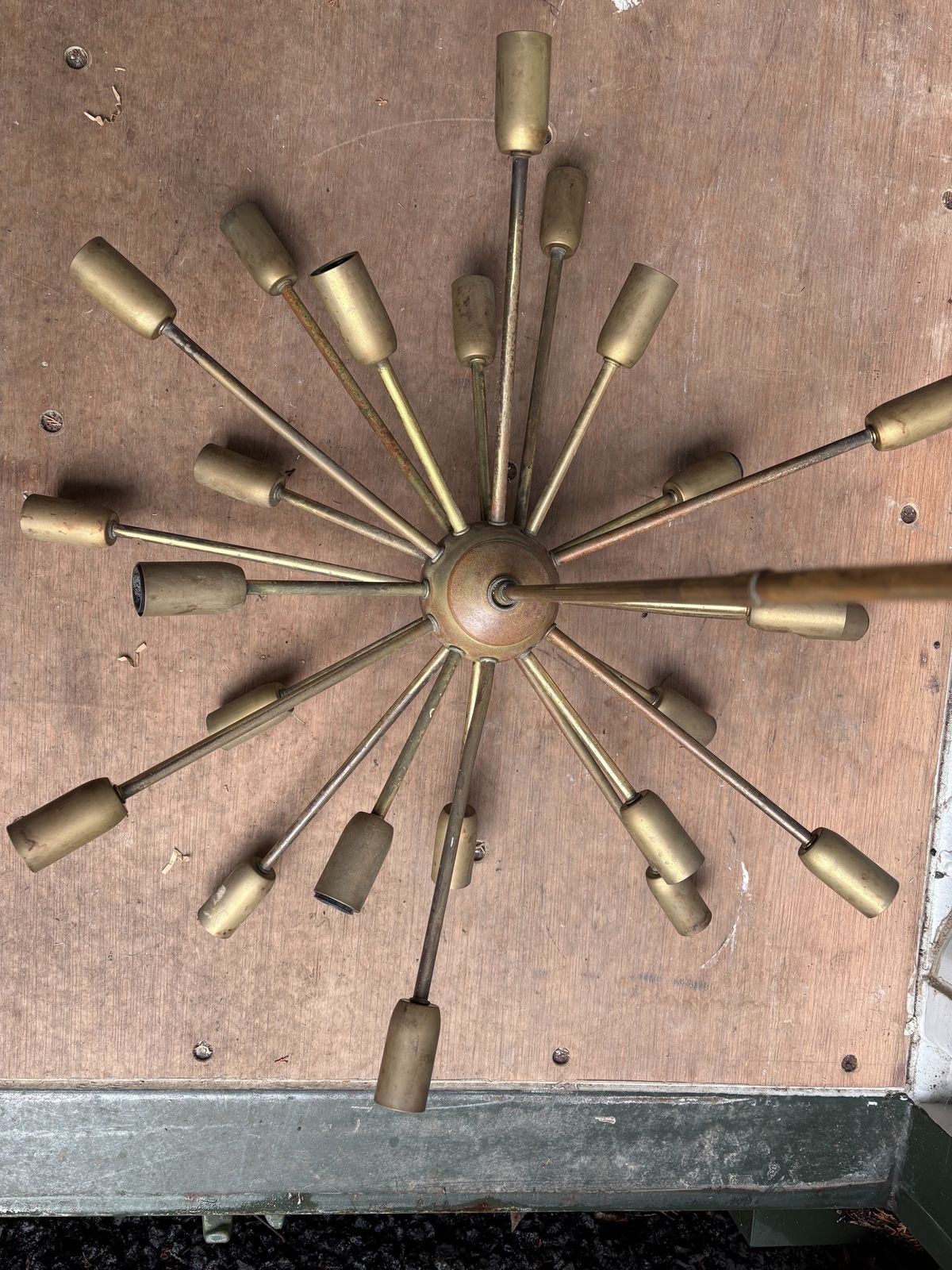 Vintage Authentic Midcentury 1970s Sputnik Chandelier In Aged Brass photo furniture