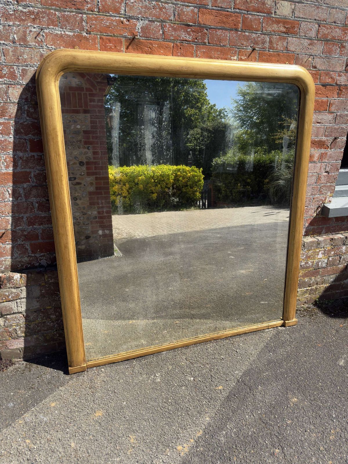 A Fabulous Large Antique English 19th C Arched Top Gilt Overmantle Mirror.