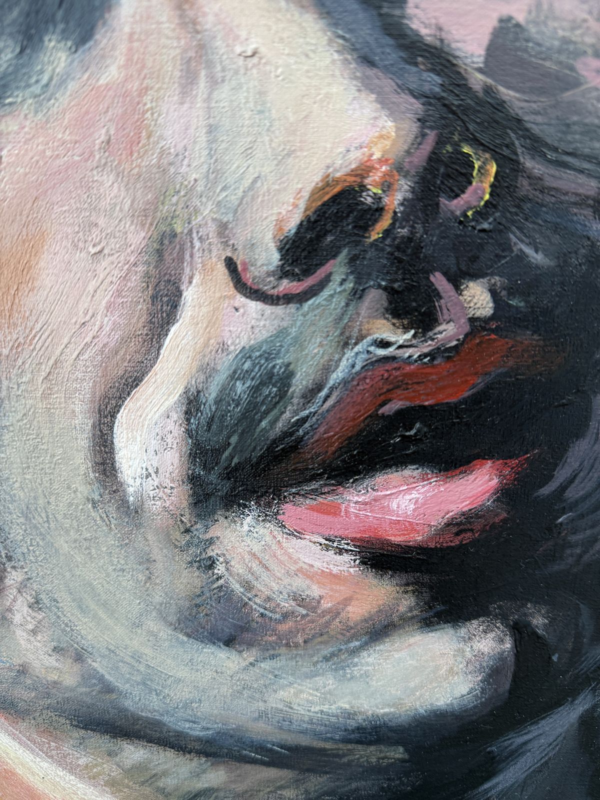 Portrait expressionniste masculin au visage levé, peinture à l'huile sur toile, art européen, 2002 photo 900.0