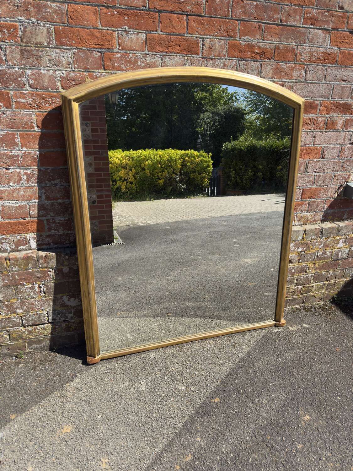 A Superb Large Antique English 19th C Shaped Top Gilt Overmantle Mirror.