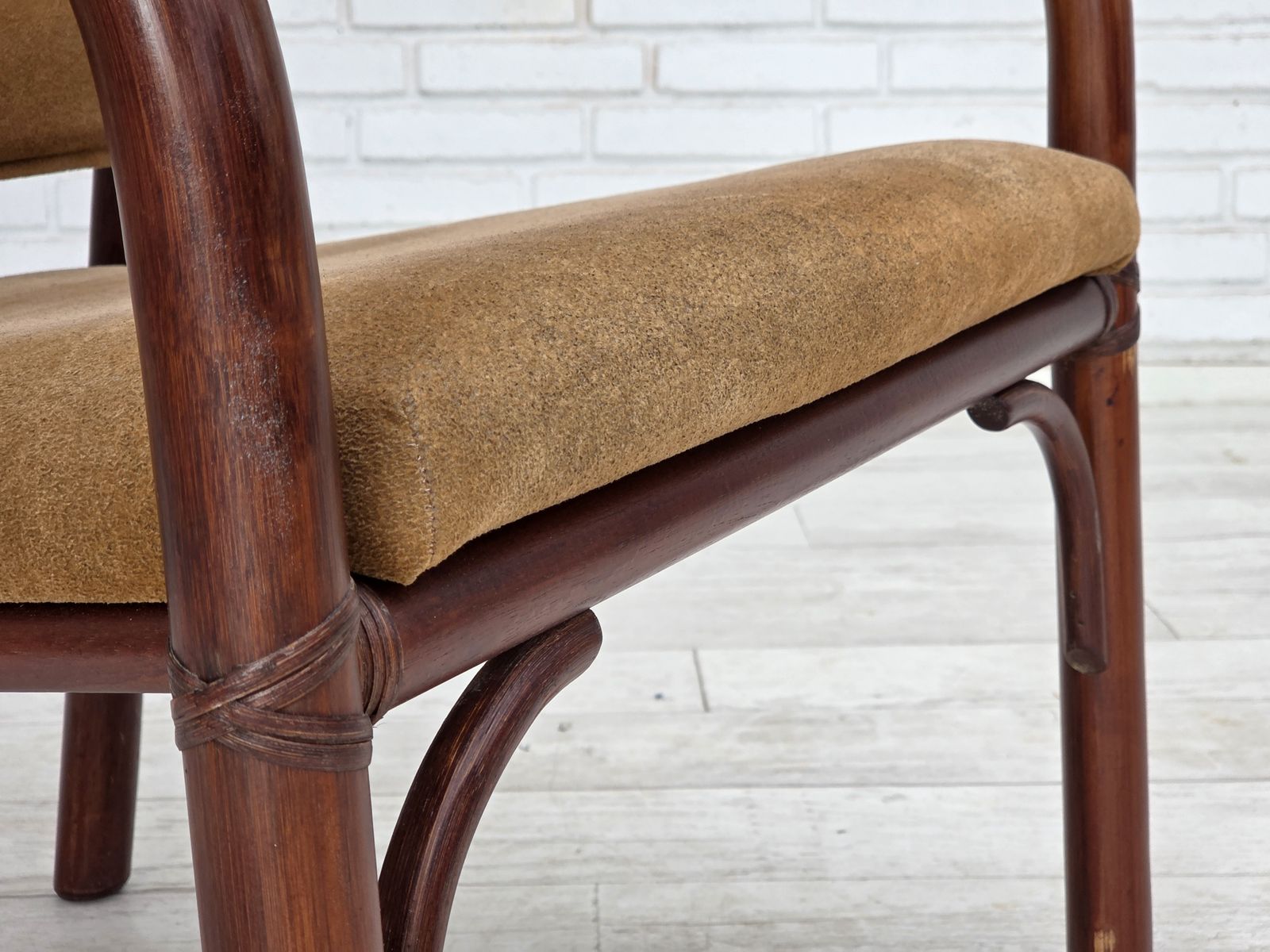 1970s, Danish Coffee Armchairs Set, Rattan, Nubuck Fabric. photo 1350.0