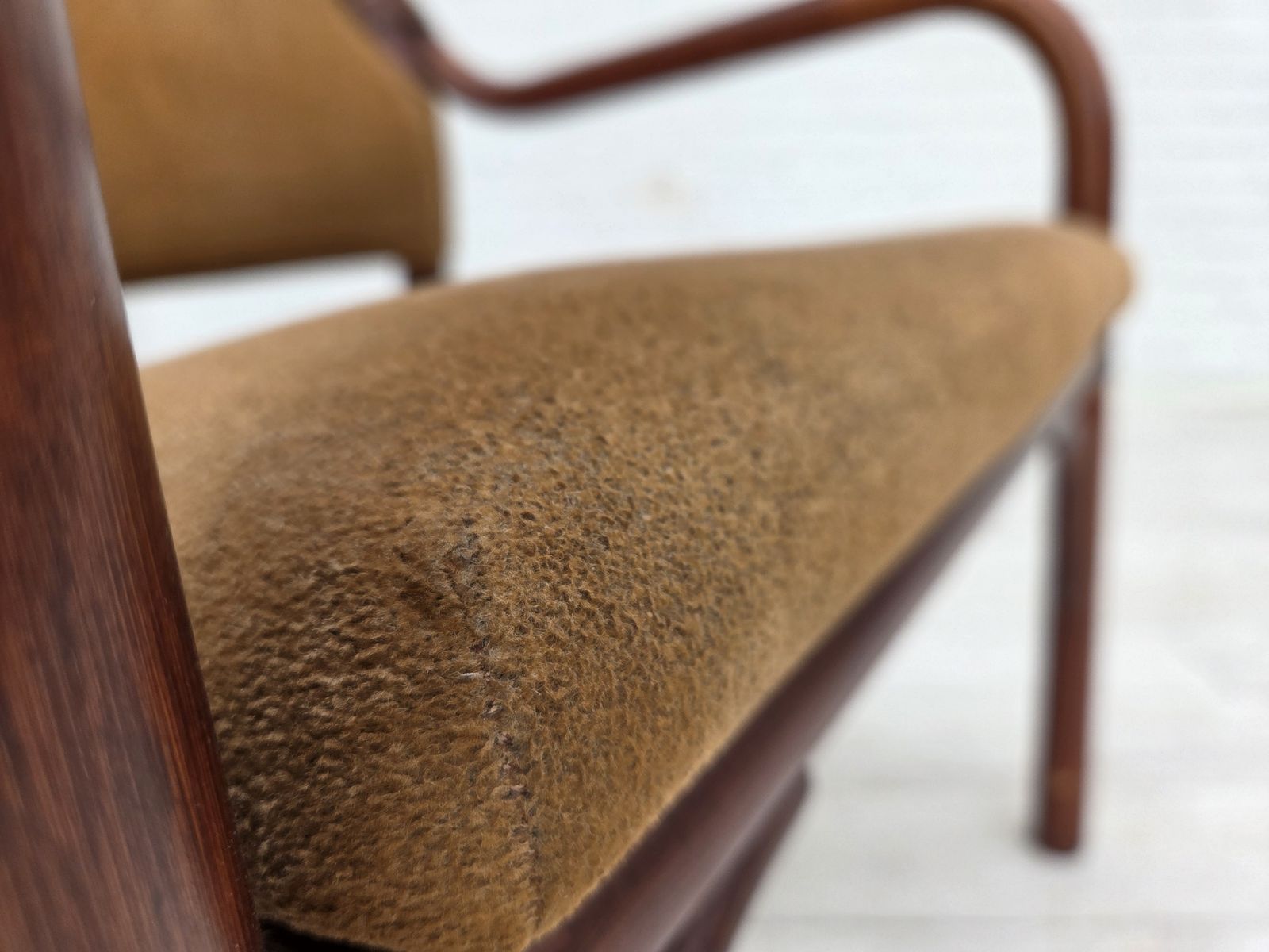 1970s, Danish Coffee Armchairs Set, Rattan, Nubuck Fabric. photo vinterior