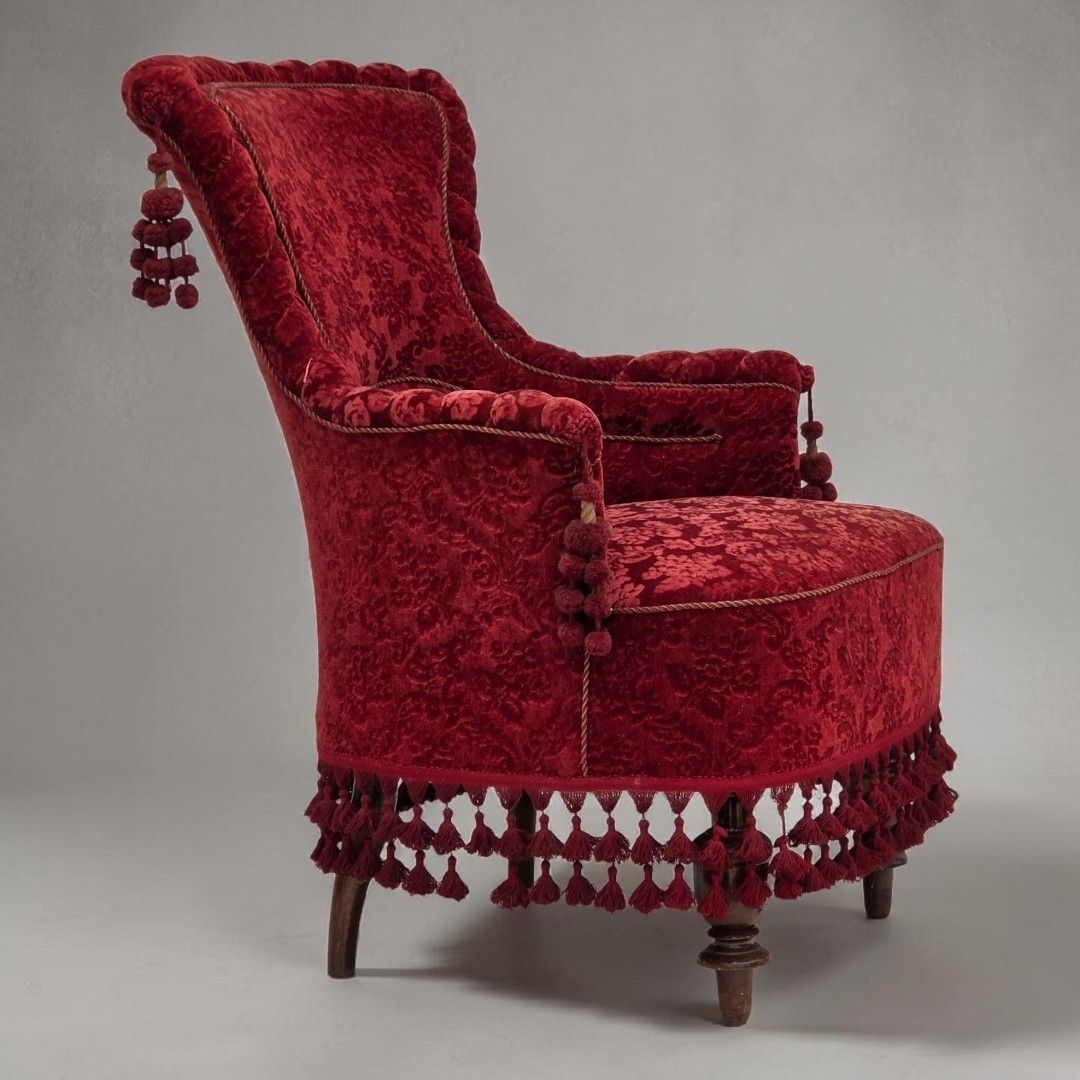 1950s, Danish Armchair, Furniture Velour, Beech Wood Legs.