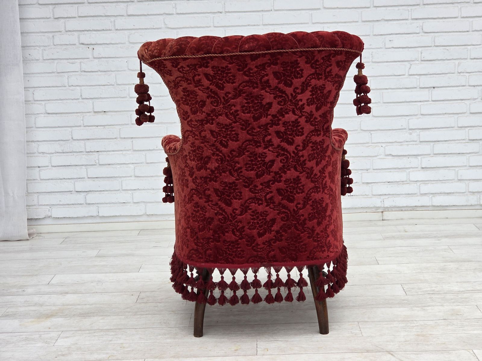 photo vinterior 1950s, Danish Armchair, Furniture Velour, Beech Wood Legs.