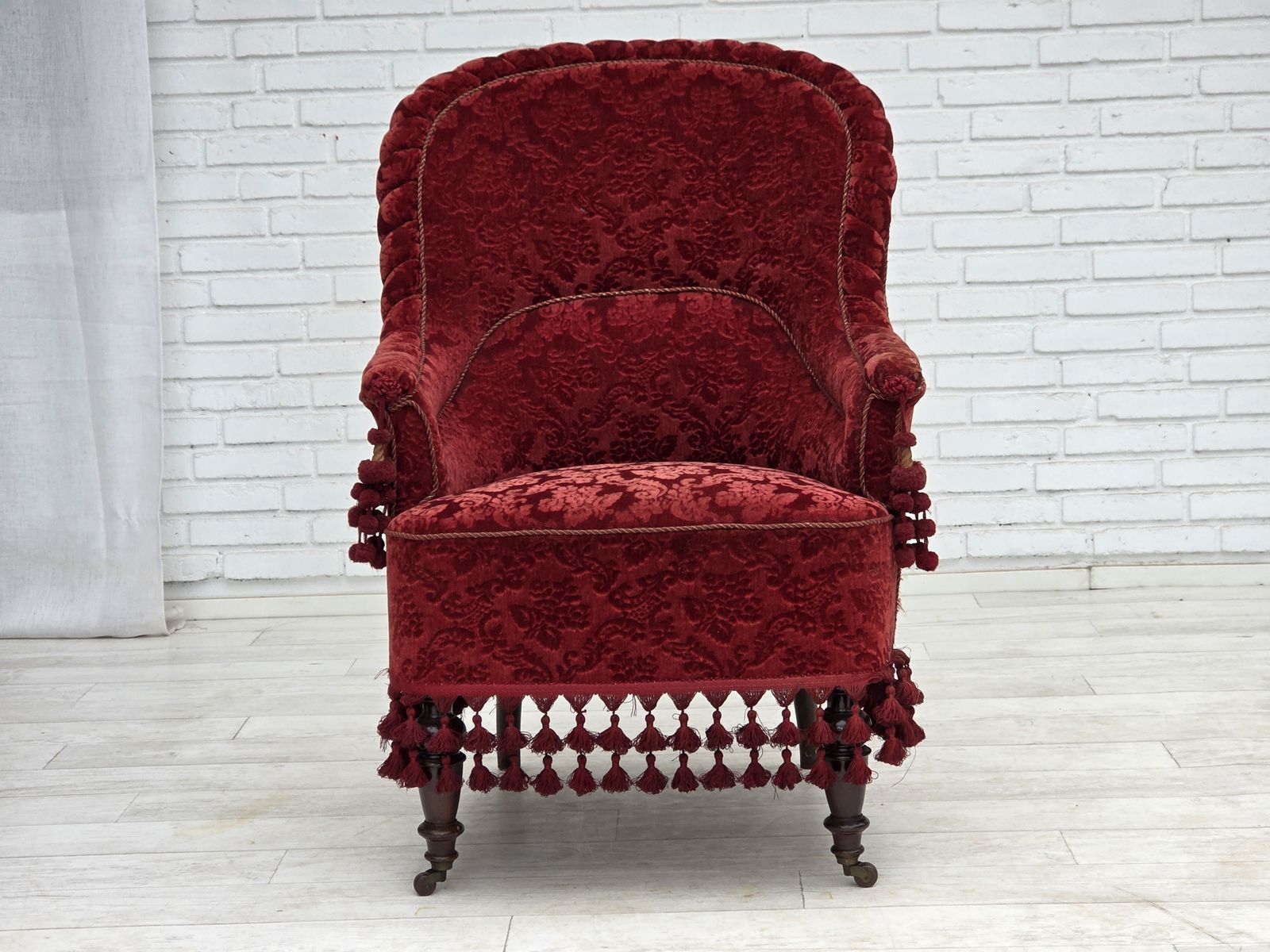 1950s, Danish Highback Armchair, Furniture Velour, Beech Wood Legs. photo furniture