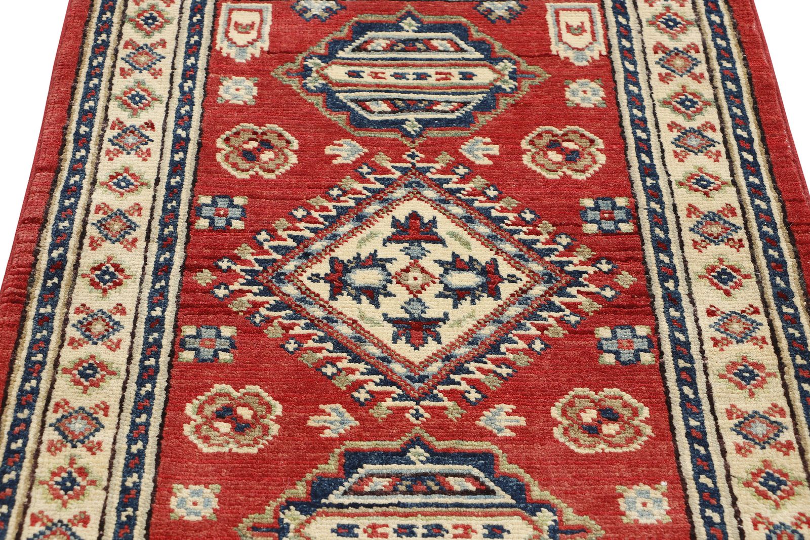 Small Red And Ivory Kazak Afghan Traditional Rug photo for sale