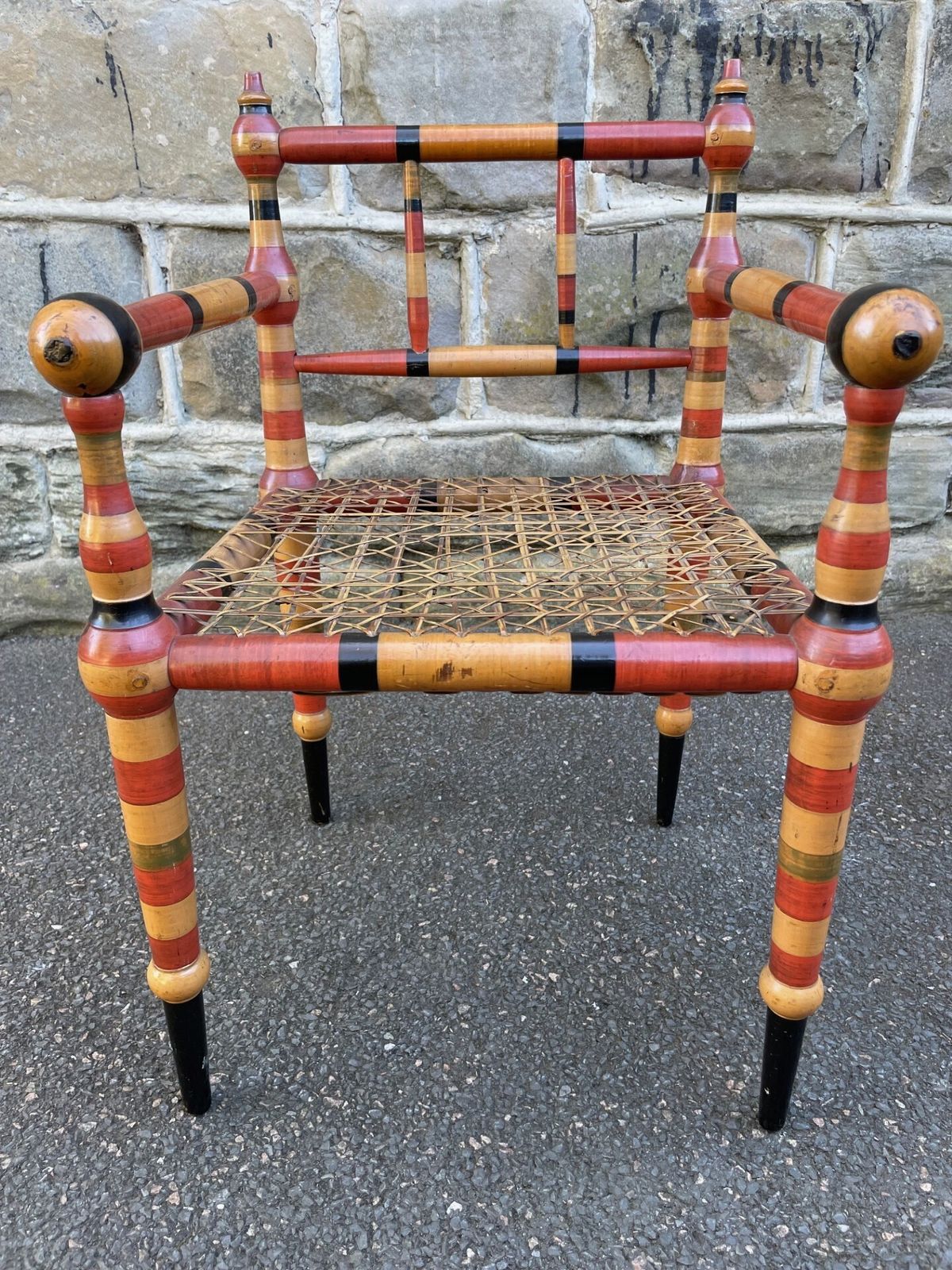 Unusual Antique Painted Bobbin Turned Armchair photo furniture