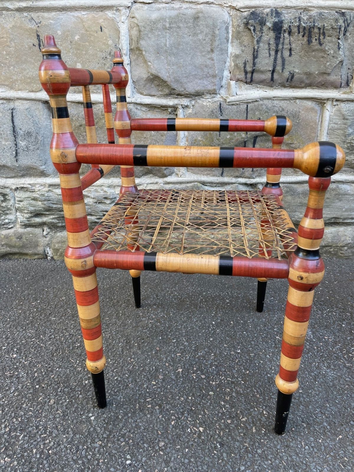 Unusual Antique Painted Bobbin Turned Armchair photo 360.0