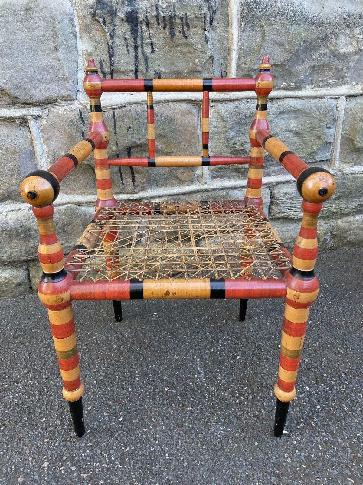 Unusual Antique Painted Bobbin Turned Armchair