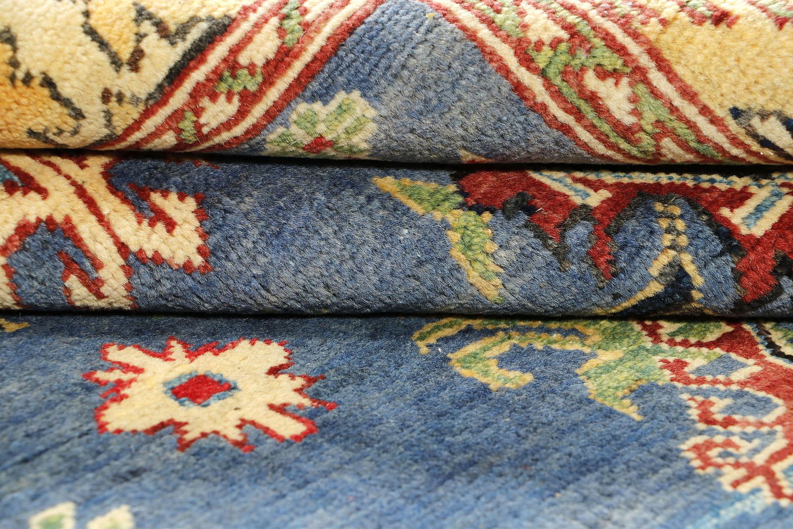 4x6 Blue And Gold Kazak Boho Handmade Living Room Bedroom Rug photo 374.0