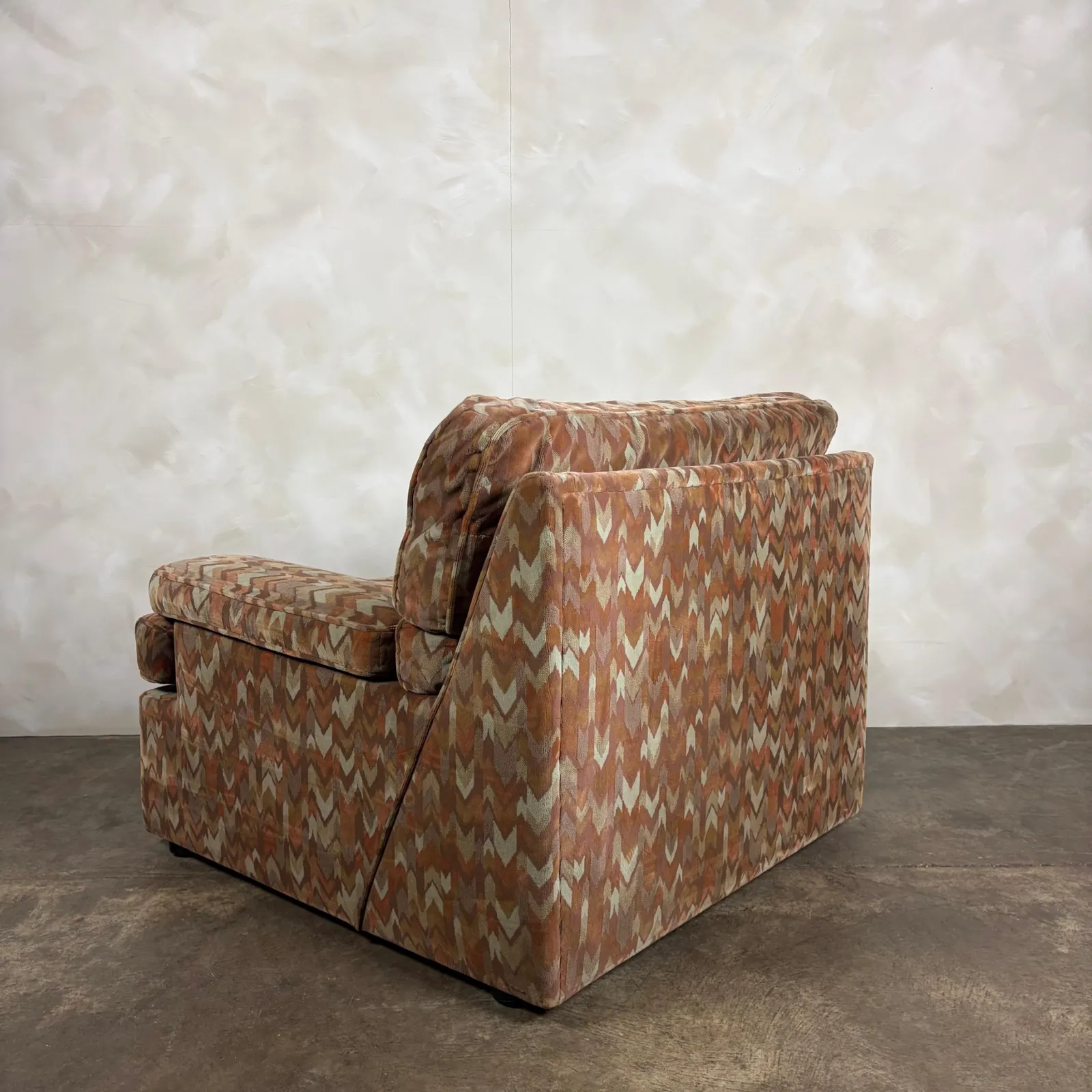 1980s Armchair & Footstool Geometric Patterned Post Modern Mid Century Retro Mcm photo for sale