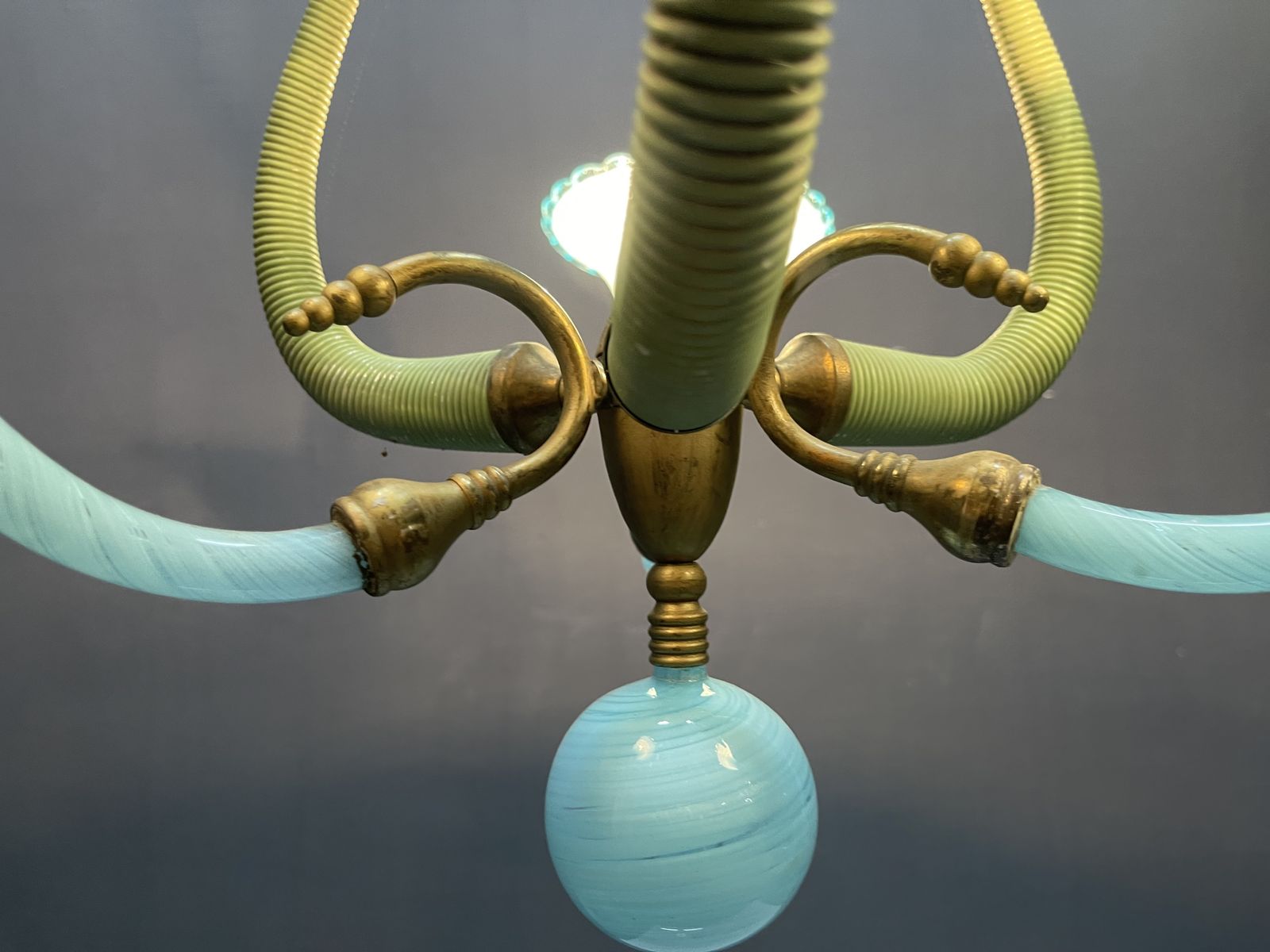 photo for sale Italian Blue Murano Glass Chandelier 1950’s