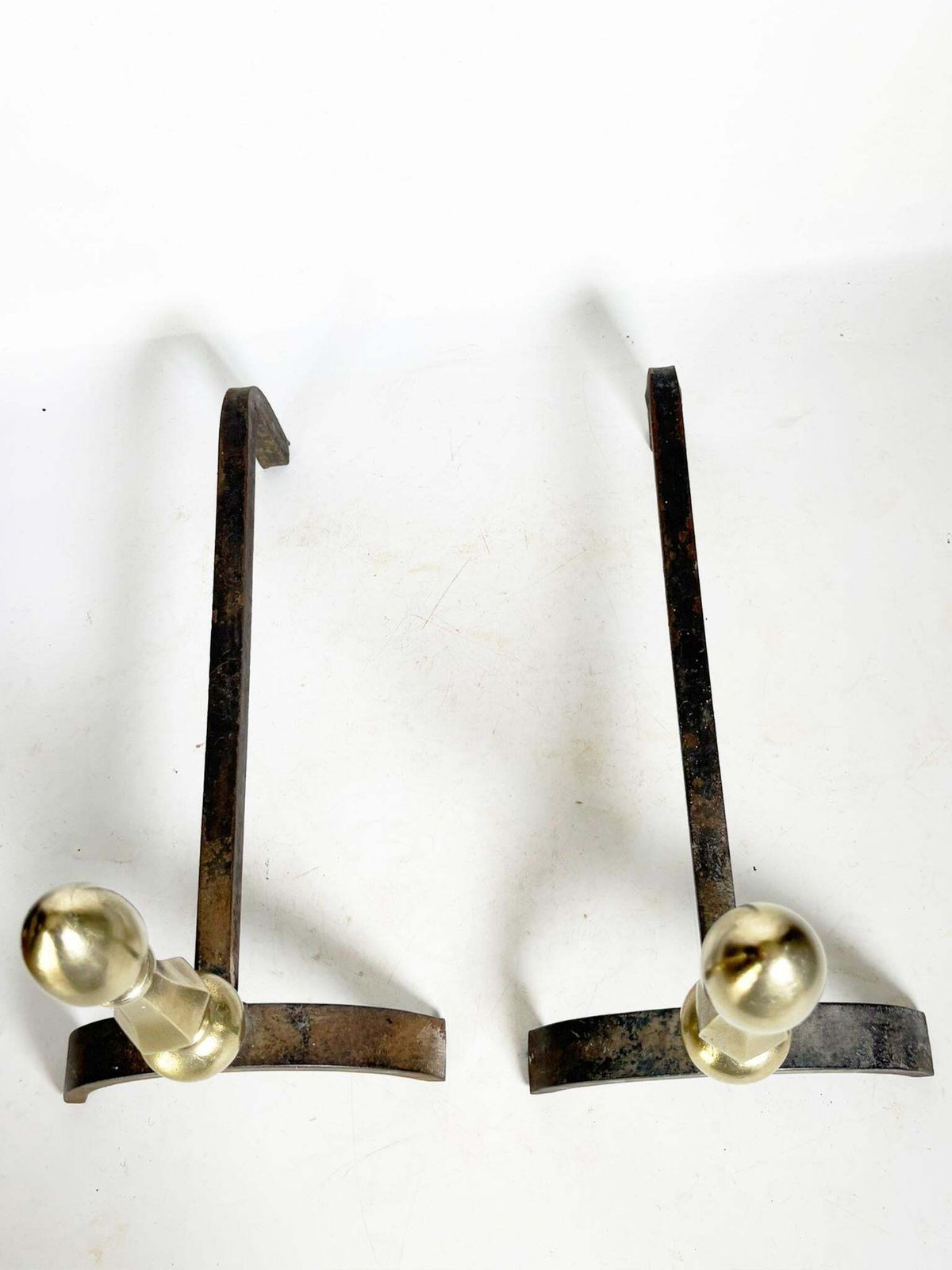 photo furniture Pair Of Andirons With Brass Finials, France, 1930.