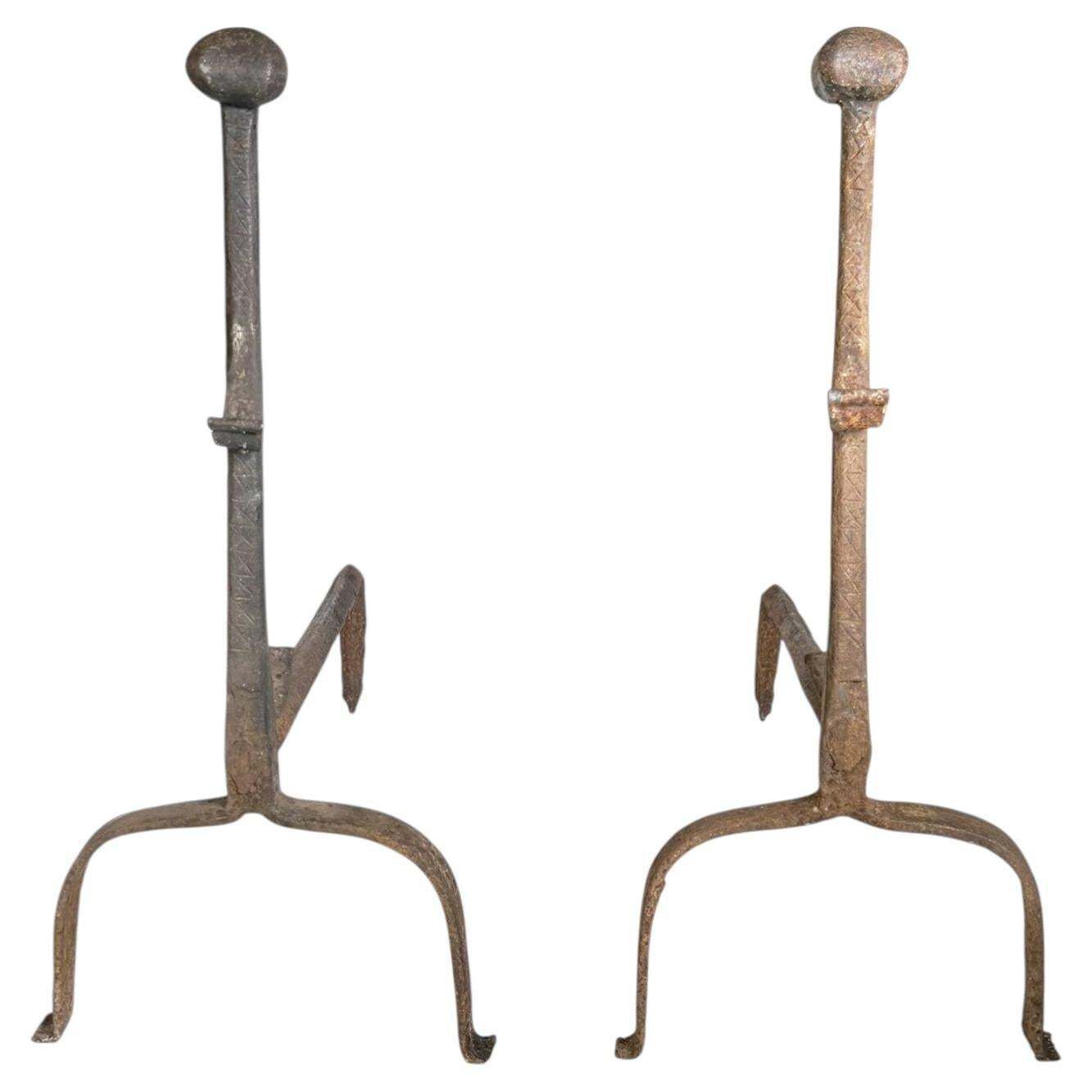 Pair Of Cast Iron Andirons, France, 1960.