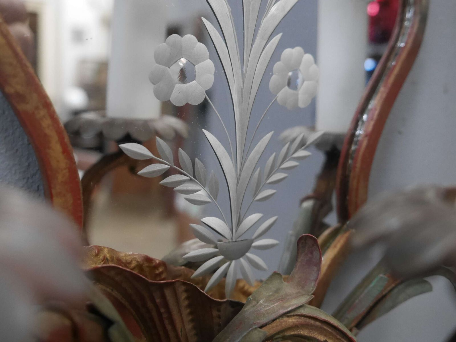 French Cut Glass Polychrome Mirrored Sconces photo furniture