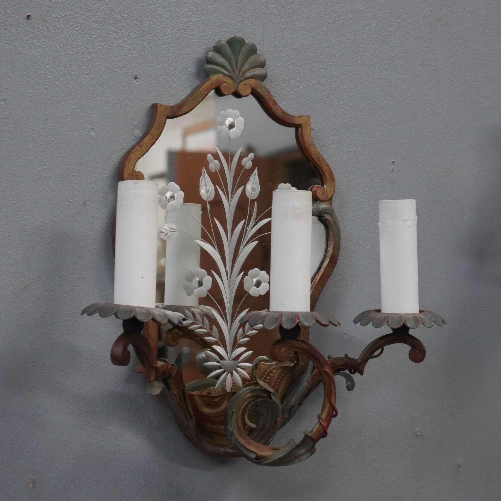 French Cut Glass Polychrome Mirrored Sconces photo for sale