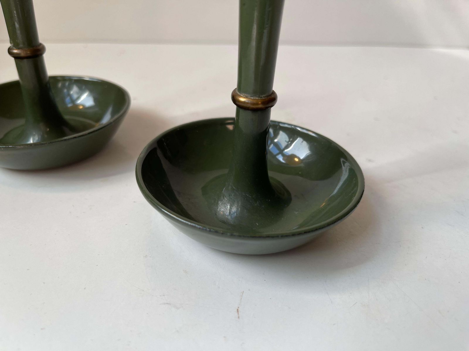 Ens Harald Quistgaard Candleholders In Green Enamel, Brass & Cast Iron, 1960s photo vinterior