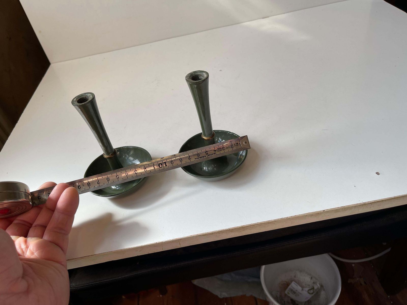 photo furniture Ens Harald Quistgaard Candleholders In Green Enamel, Brass & Cast Iron, 1960s