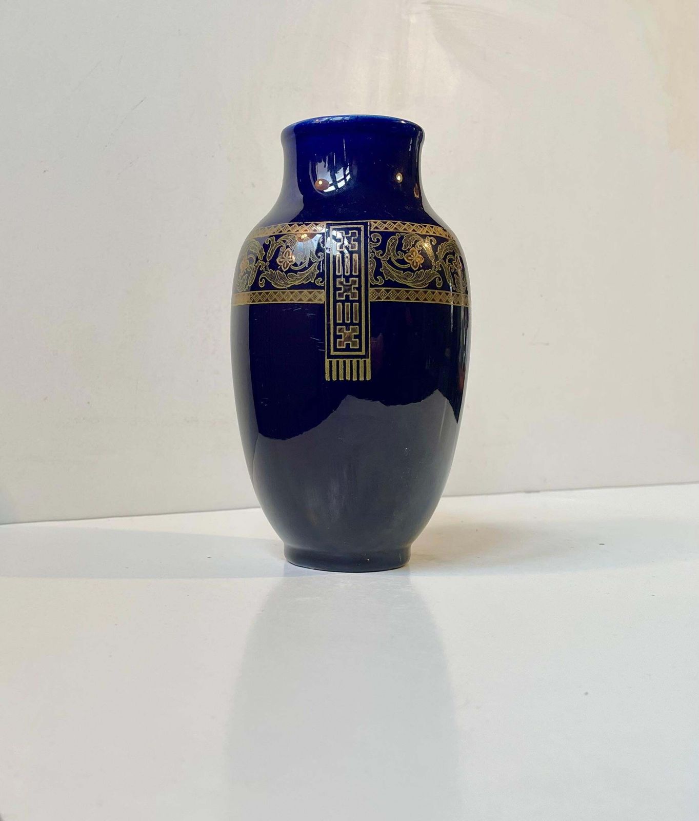 French Neo Classical Cobalt Blue Majolica Vase By Sarreguemines, 1920s photo furniture