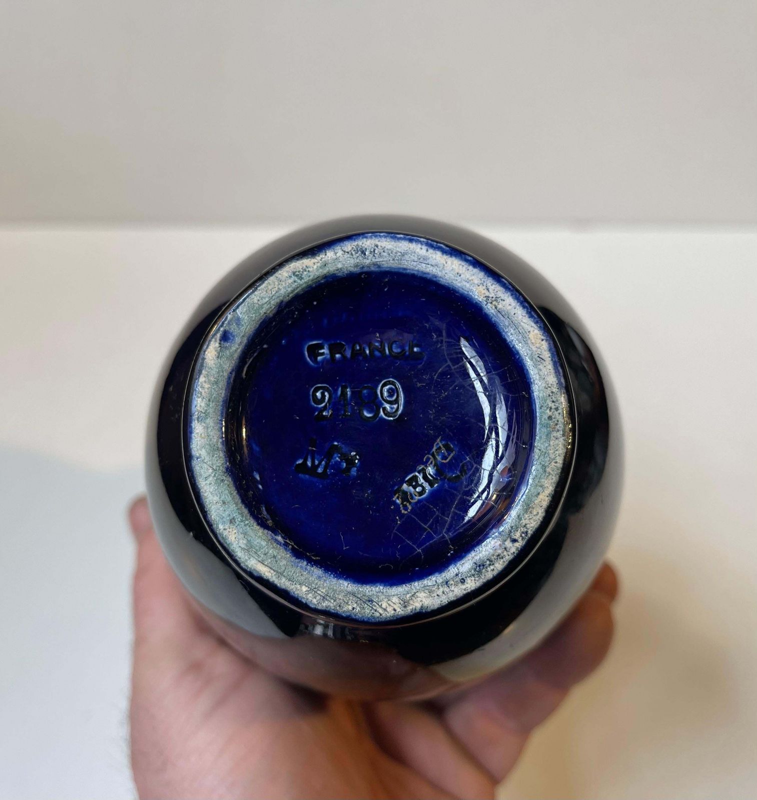 French Neo Classical Cobalt Blue Majolica Vase By Sarreguemines, 1920s photo buy