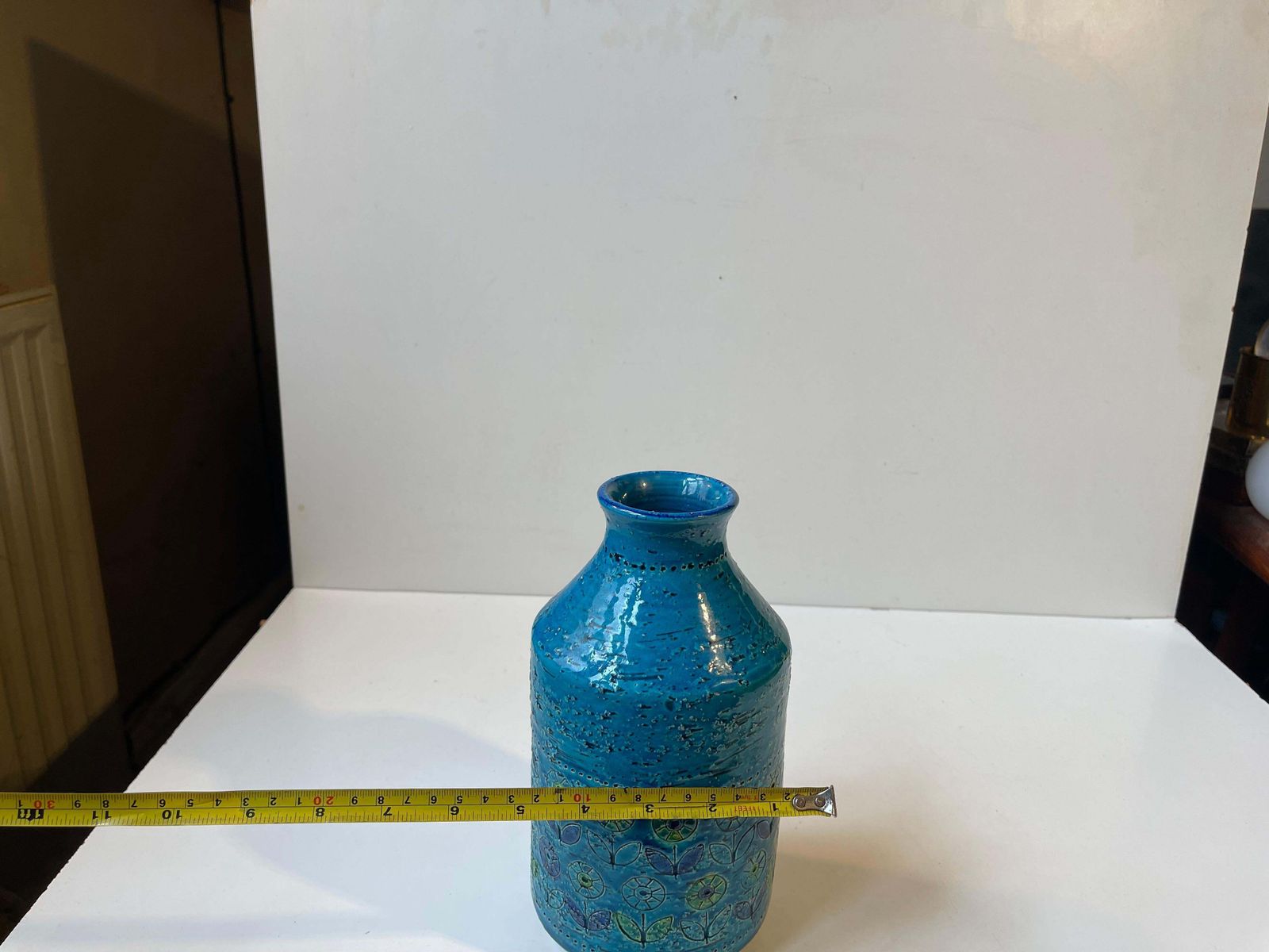 photo furniture Italian Modern Turquoise Stoneware Vase W.Sunflowers By Aldo Londi For Bitossi