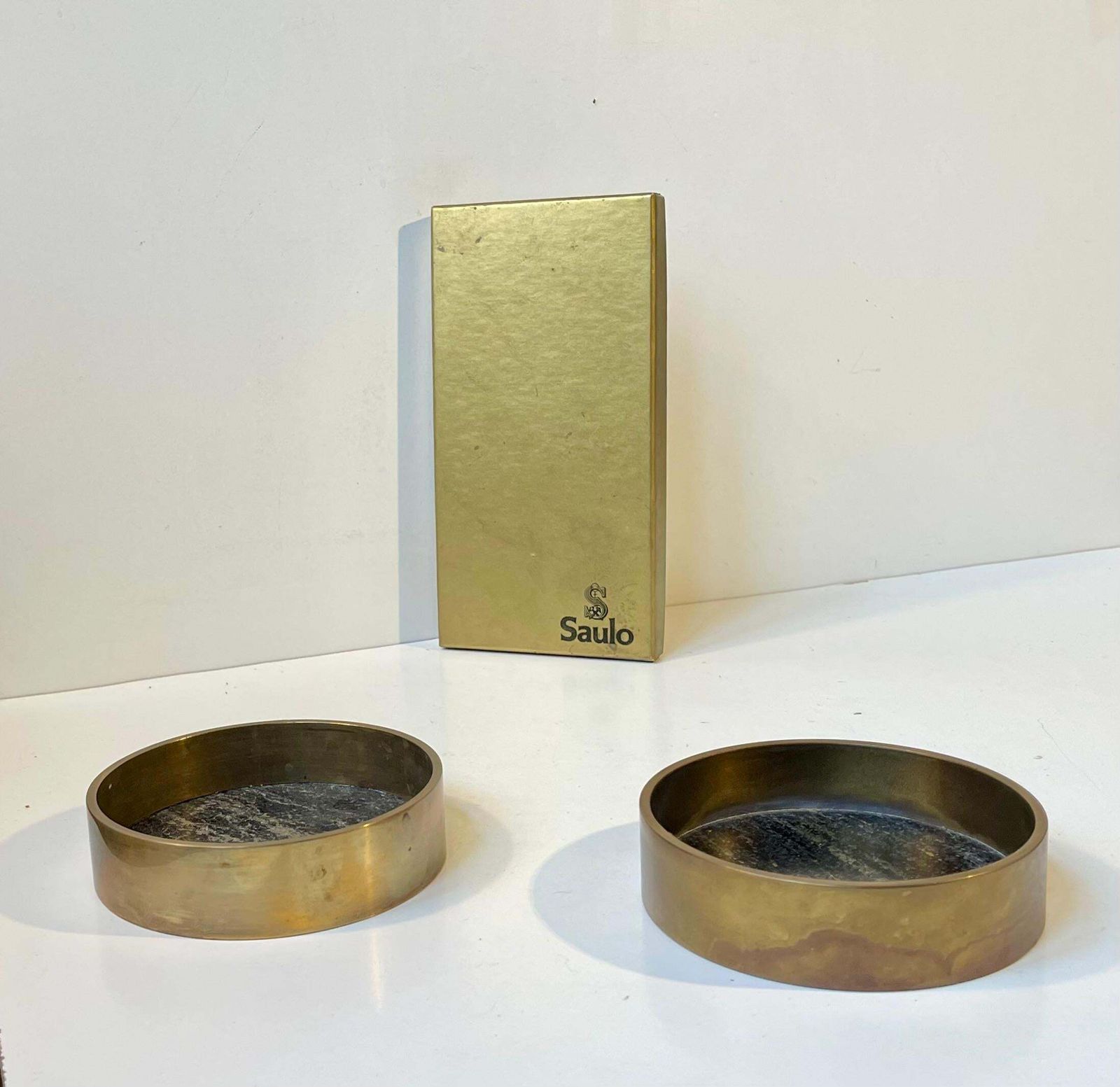 Mid Century Natural Stone And Brass Wine & Drink Coasters By Saulo Norway, 1960s photo 452.0