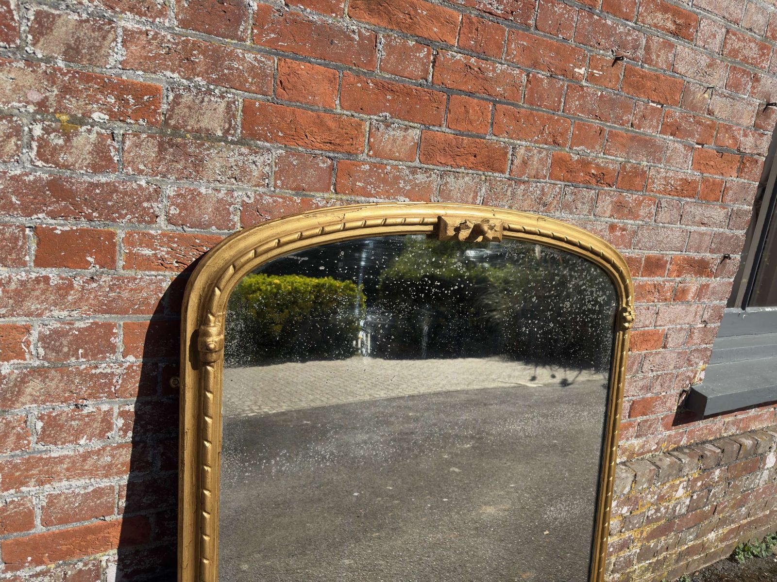 A Wonderful Large Antique English 19th C Arched Gilt Rope Twist Framed Overmantle Mirror. photo furniture