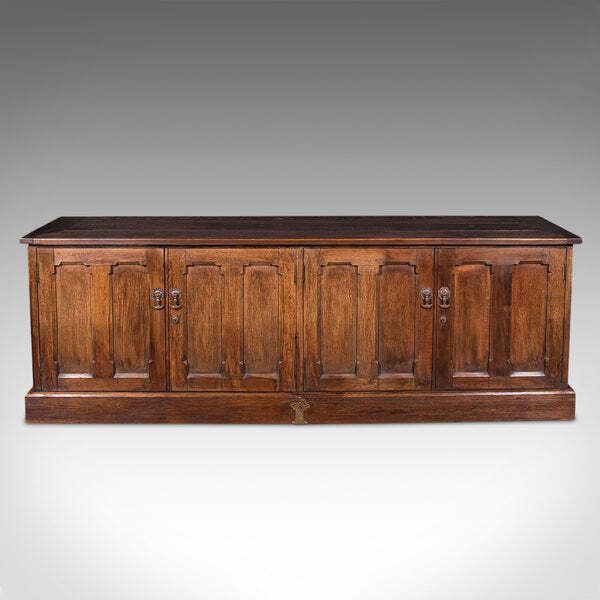 Large Antique Dresser Base, English, Oak, Gothic Revival, Window Seat, Victorian photo for sale