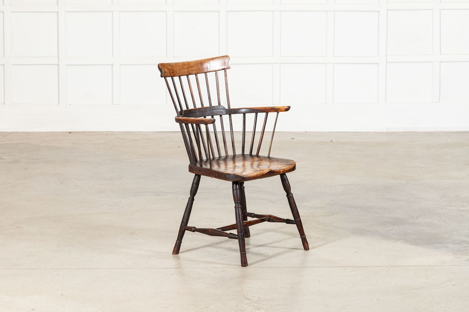 19thc English Vernacular Yew & Fruitwood Stick Back Windsor Chair