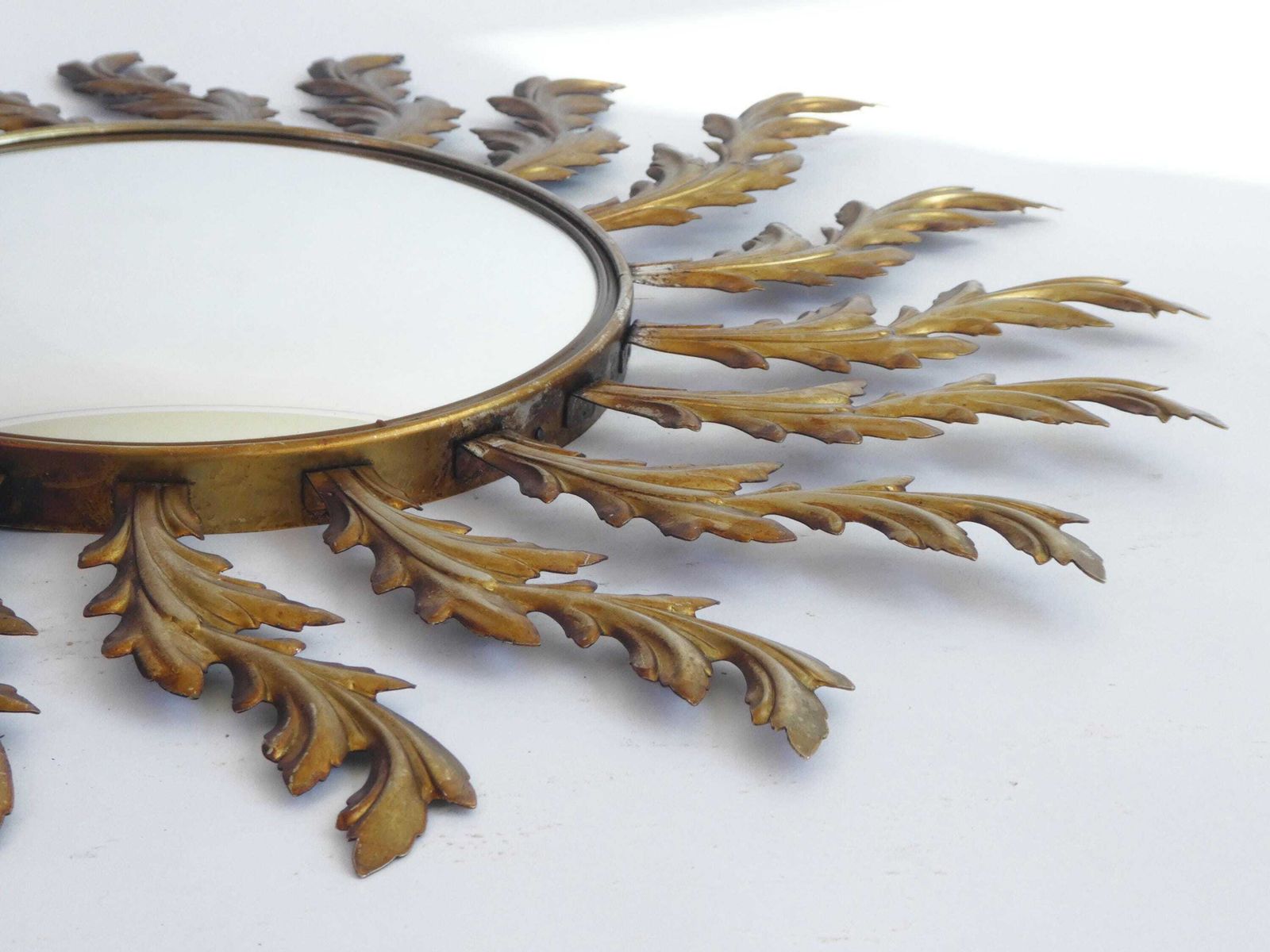 Mid Century Metal Sunburst Convex Mirror, Hollywood Regency Wall Mirror photo 268.0