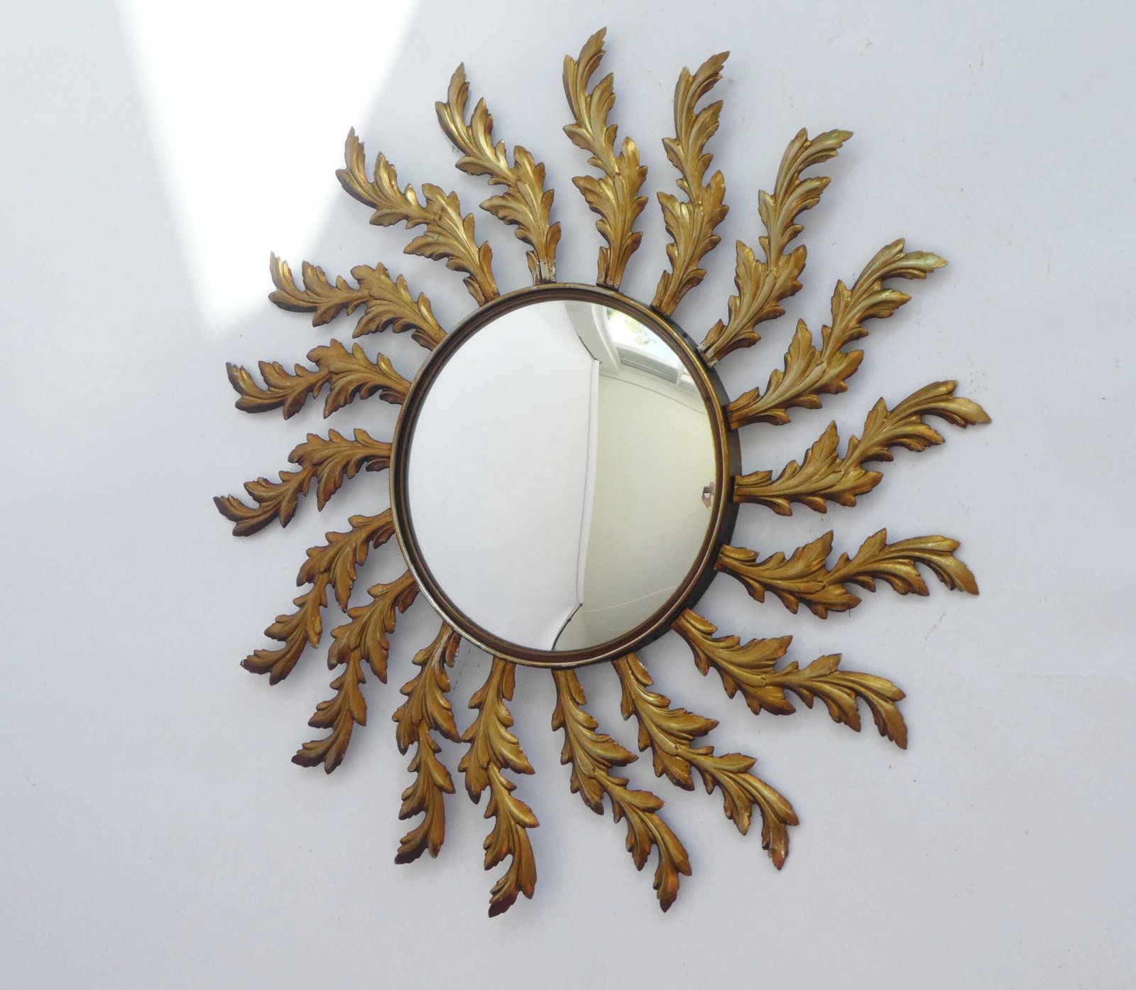 Mid Century Metal Sunburst Convex Mirror, Hollywood Regency Wall Mirror photo buy