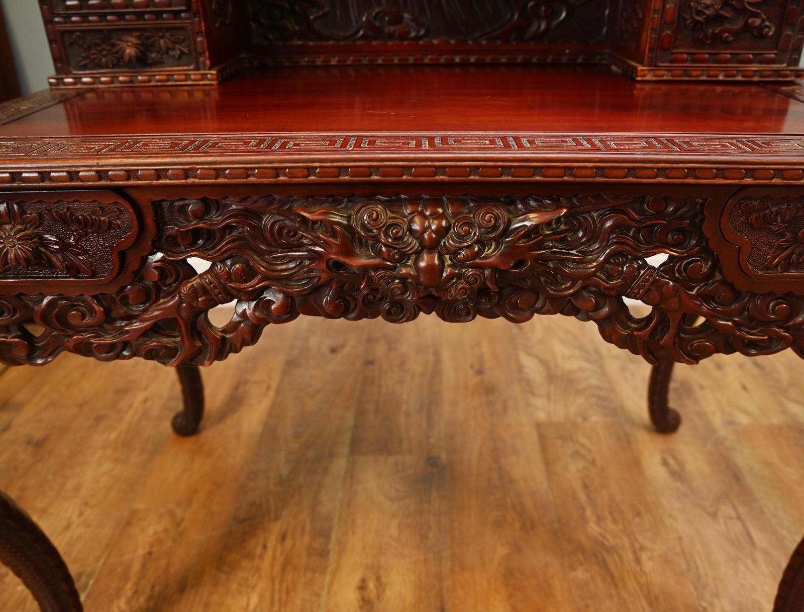 Japanese Carved Desk Hardwood Bureau Meije photo buy