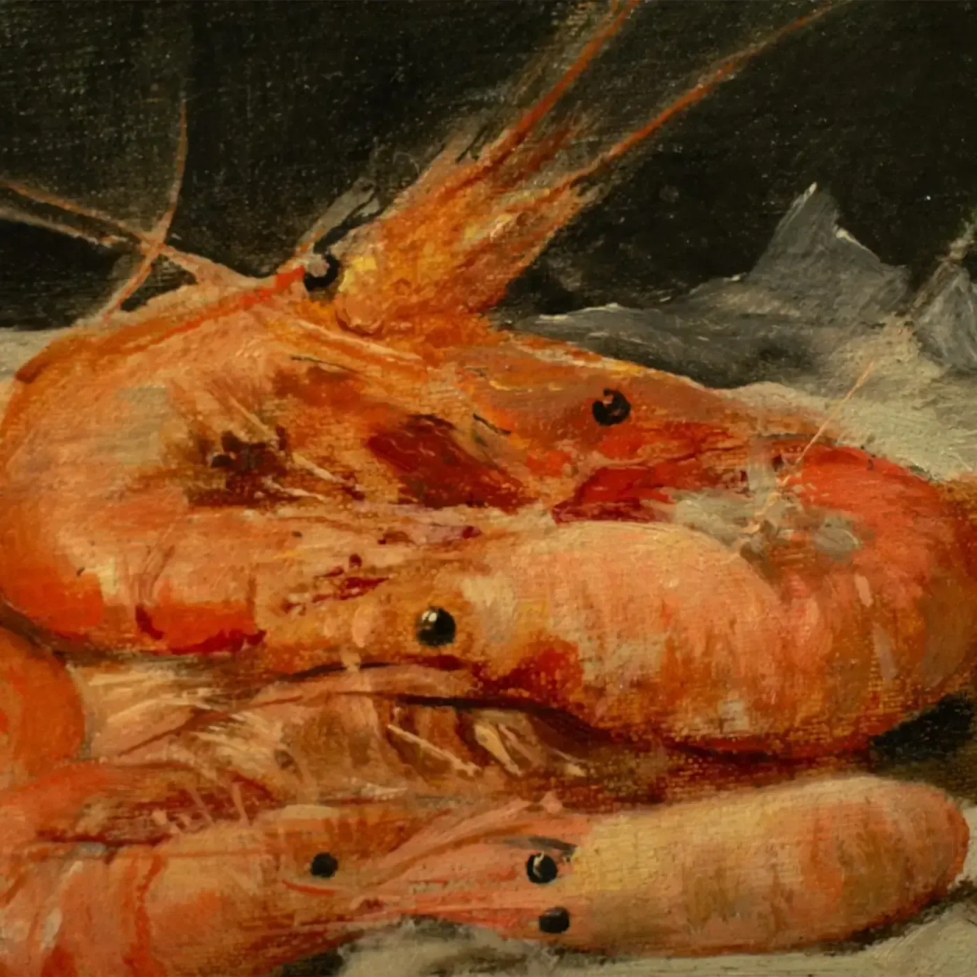 « Composition with Shrimps & Eggs » - L. Dupuis, huile sur panneau, XIXe siècle photo furniture