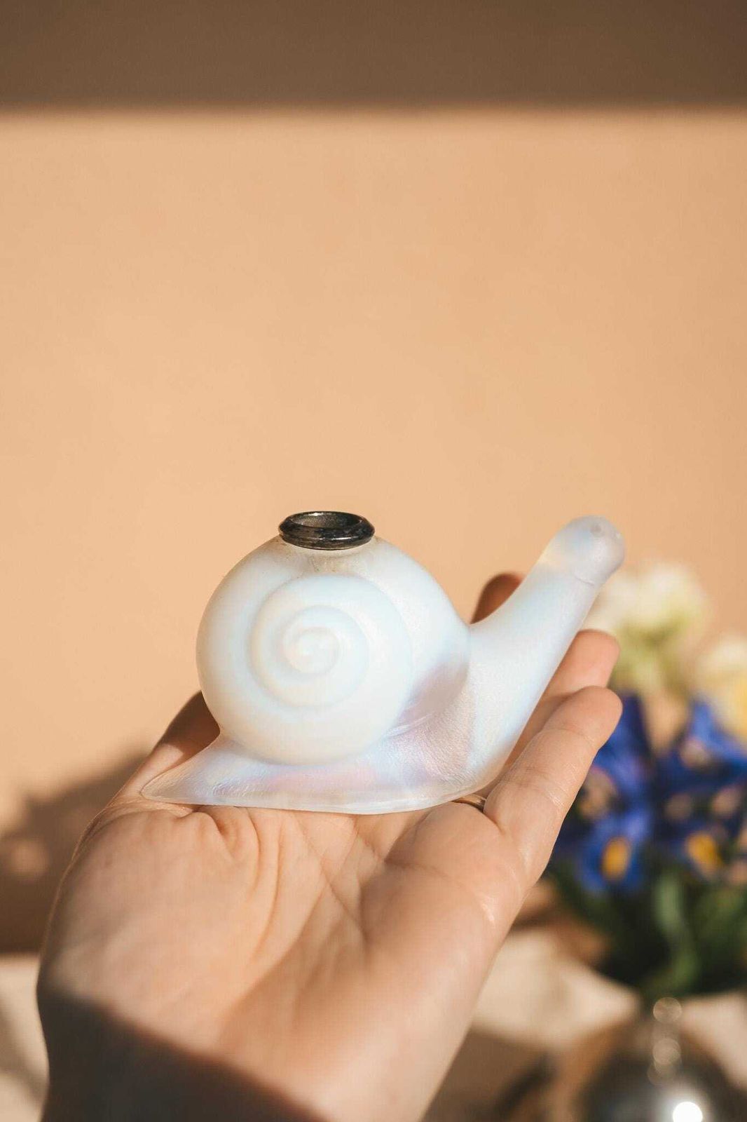Art Deco Opalescent Glass Snail Cocktail Pick Holder | 7 Snail Picks | Sabino Style | French 1920s 30s photo for sale