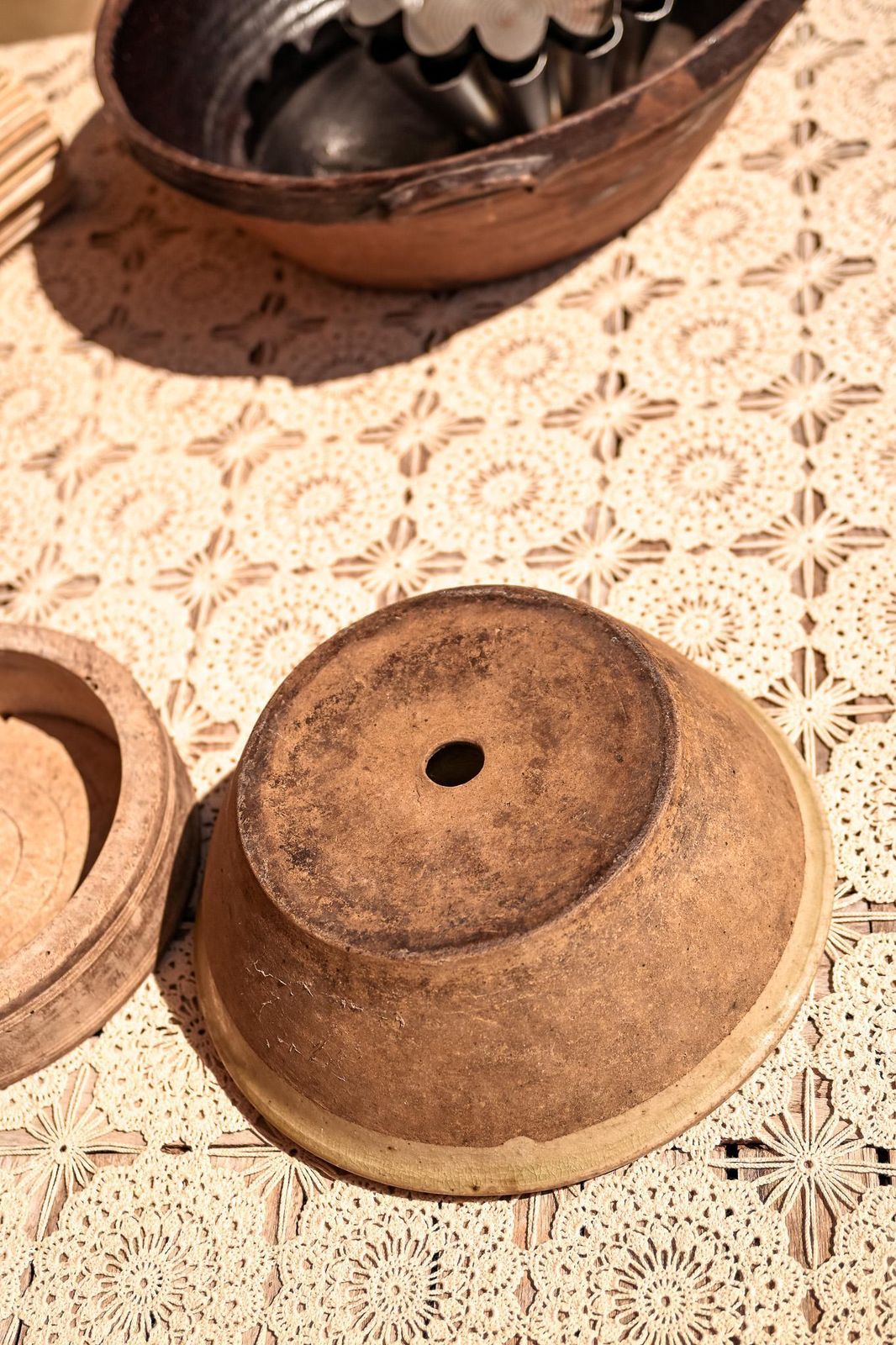 Antique French Stoneware Cheese Strainer Faisselle Glazed Ceramic Farmhouse Dairy Vessel 26cm photo buy