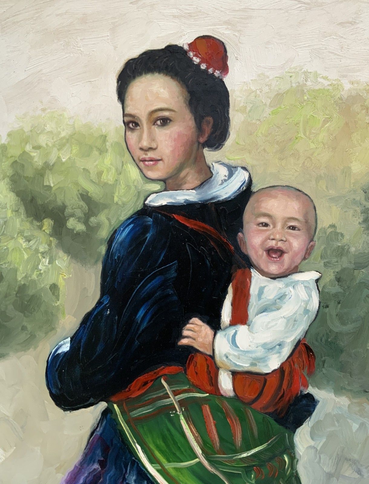 Large Signed Original Contemporary Asian Oil Portrait Painting (1 Of 2) photo 445.0