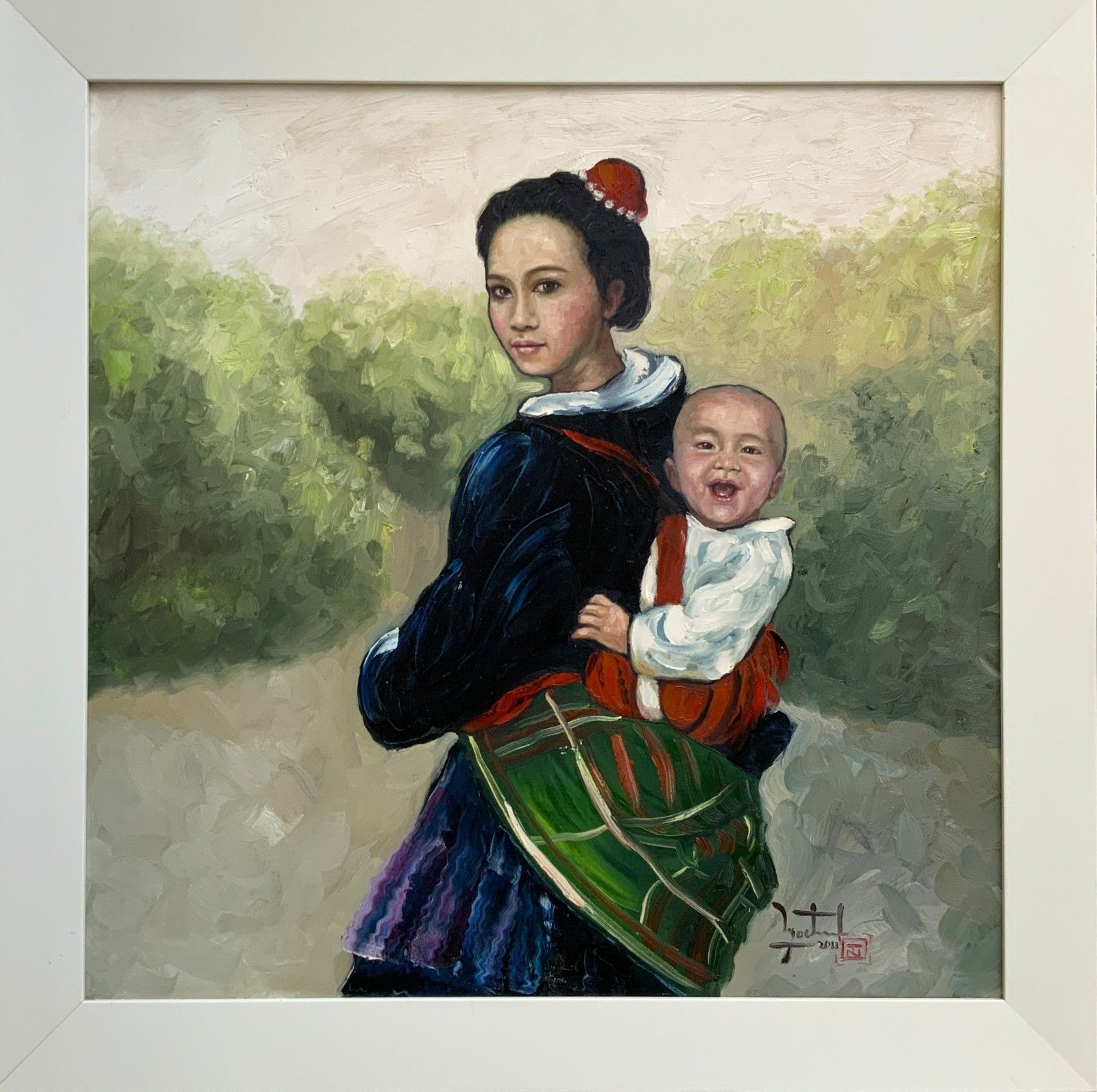 Art Large Signed Original Contemporary Asian Oil Portrait Painting (1 Of 2) photo