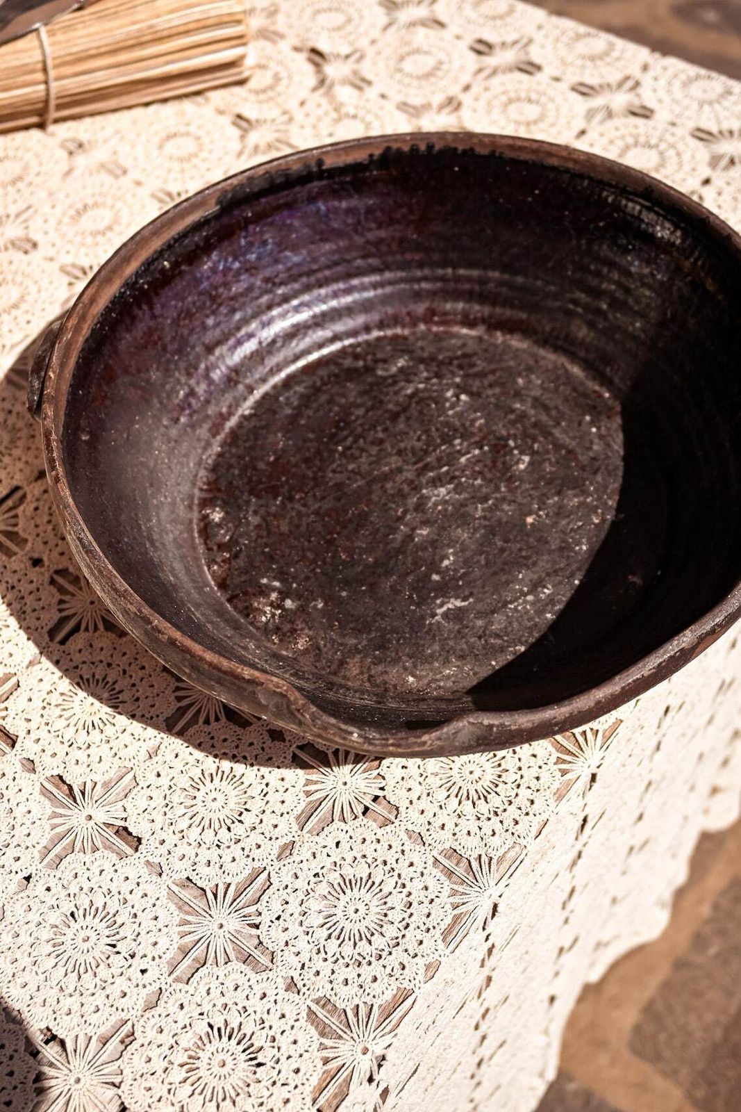 Antique Large Terracotta Cooking Bowl Rustic French Farmhouse Glazed Pottery Mixing Bowl 42cm photo furniture