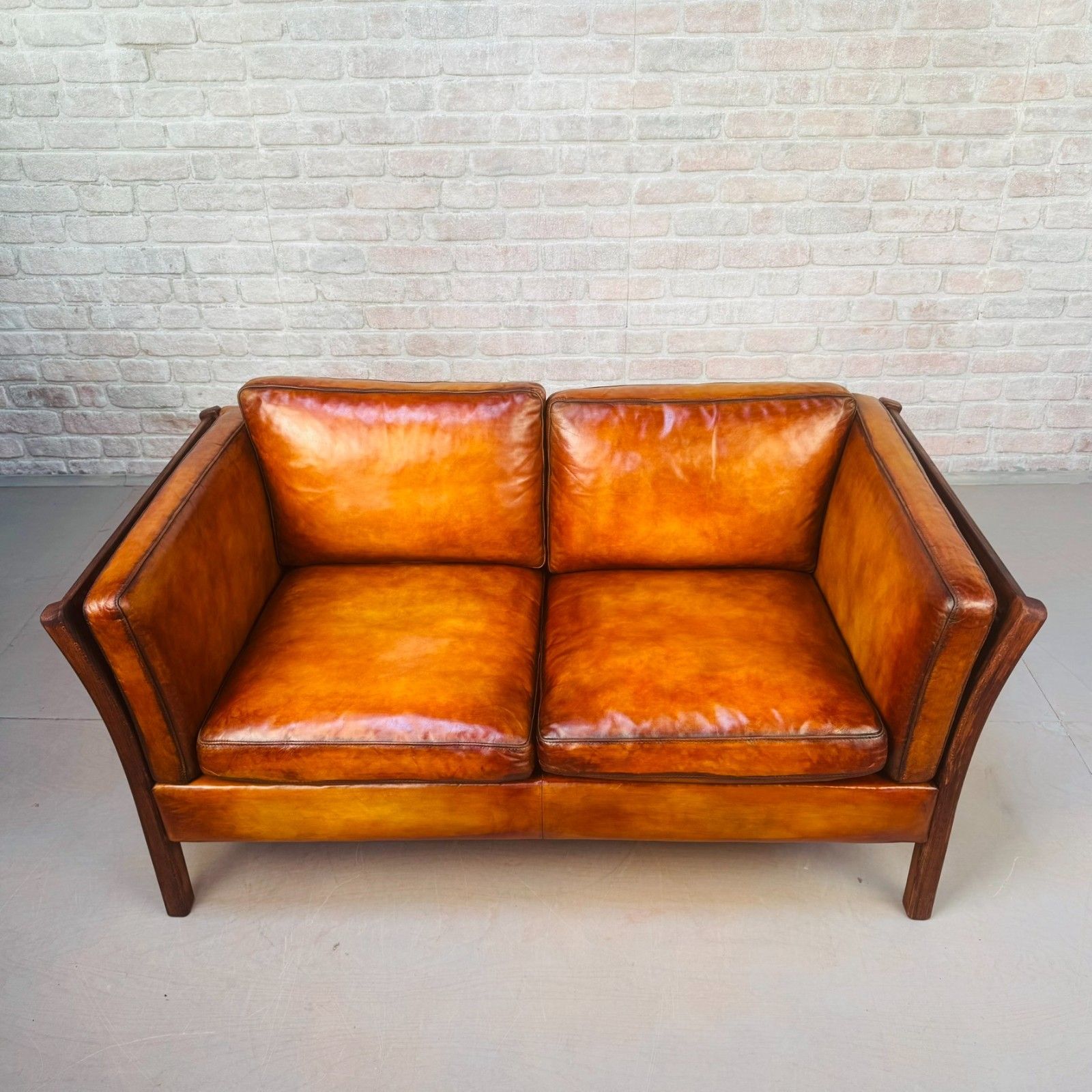 Vintage Danish Stouby Tan Leather Two Seater Sofa photo for sale