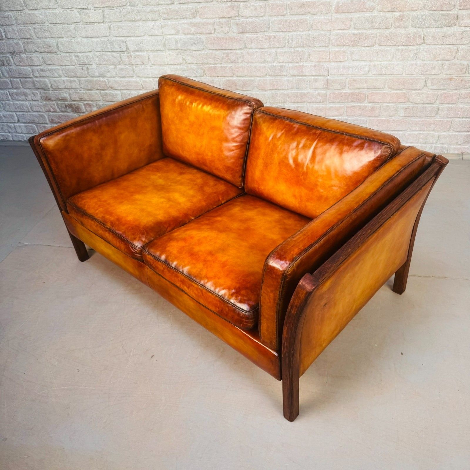 Vintage Danish Stouby Tan Leather Two Seater Sofa photo 1733.0
