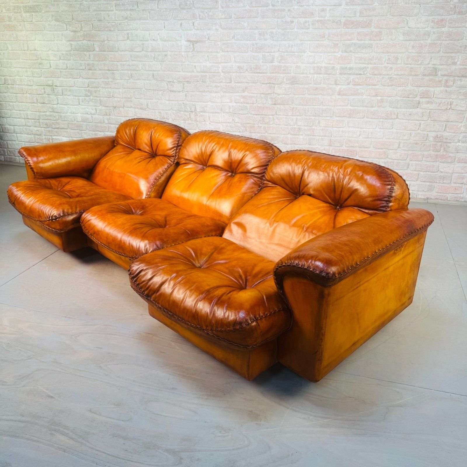 1970s Swiss De Sede Ds 101 Tan Leather Three Seater & Armchair Suite photo vintage